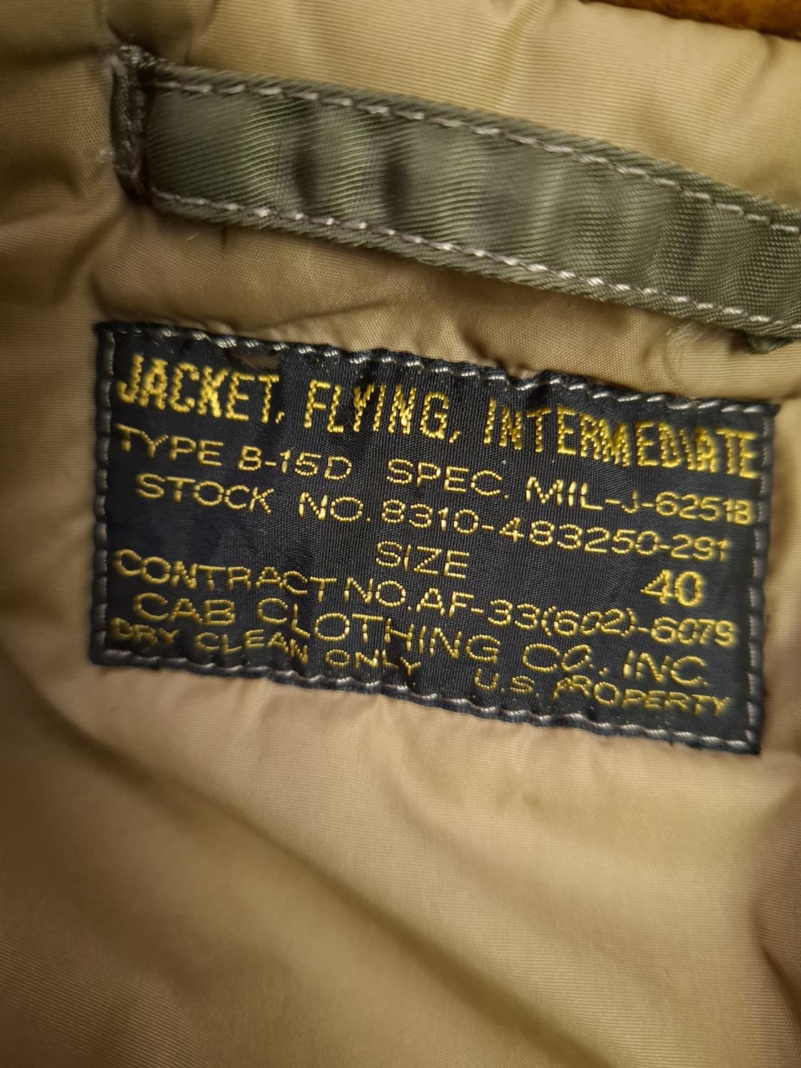 오리지날 캡클로딩사 미공군 B-15D 울파일 항공자켓 상품이미지8