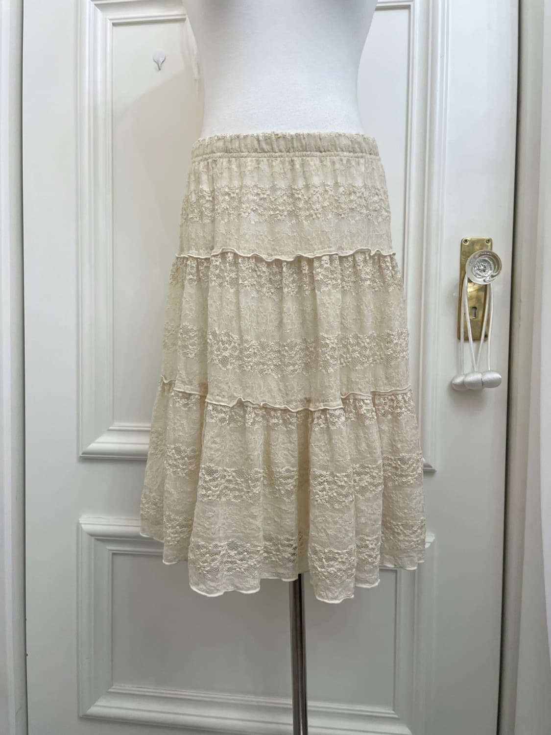 beige lace fairy midi banding skirt 상품이미지5