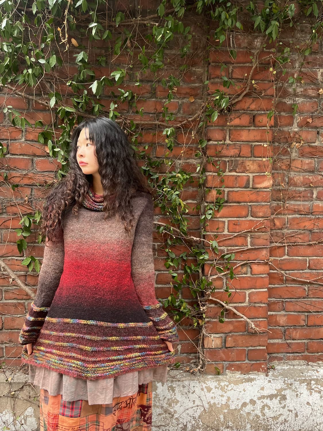 레드 히피 무드 하이넥 니트 상품이미지2