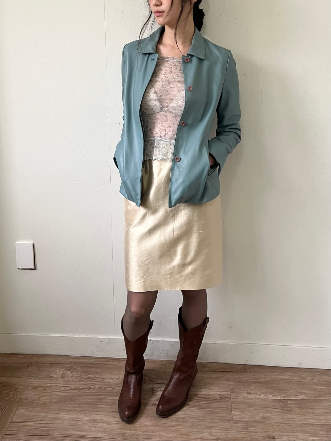 lnstinct 스카이블루 레더 자켓 상품이미지6