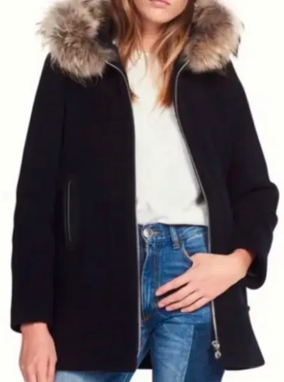 산드로 후드 라쿤퍼 코트 상품이미지1