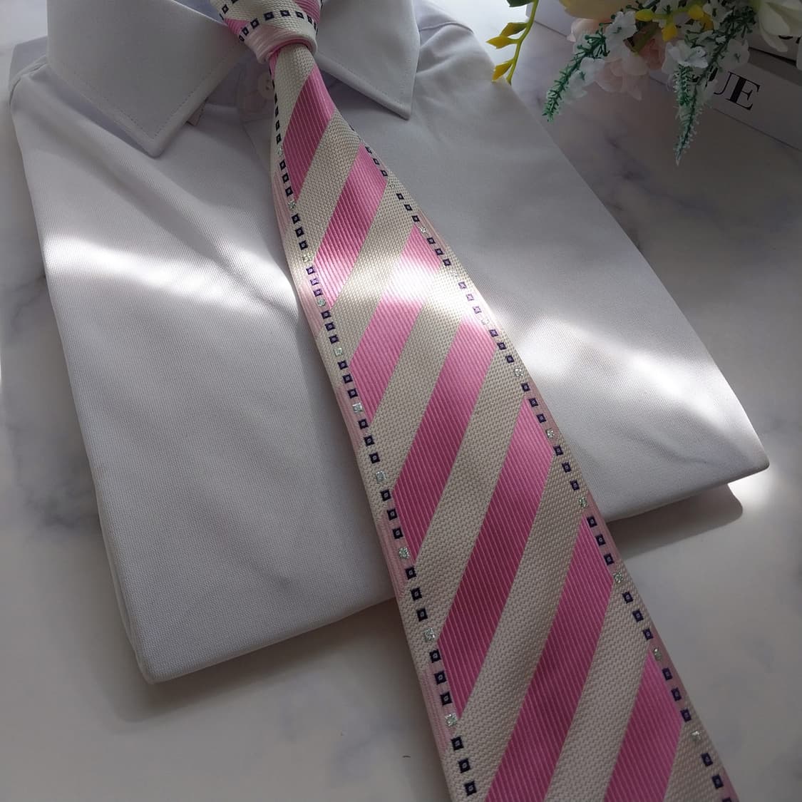 MCM 실크 핑크 스트라이프 넥타이 9.2cm A~B등급 K971
 상품이미지5