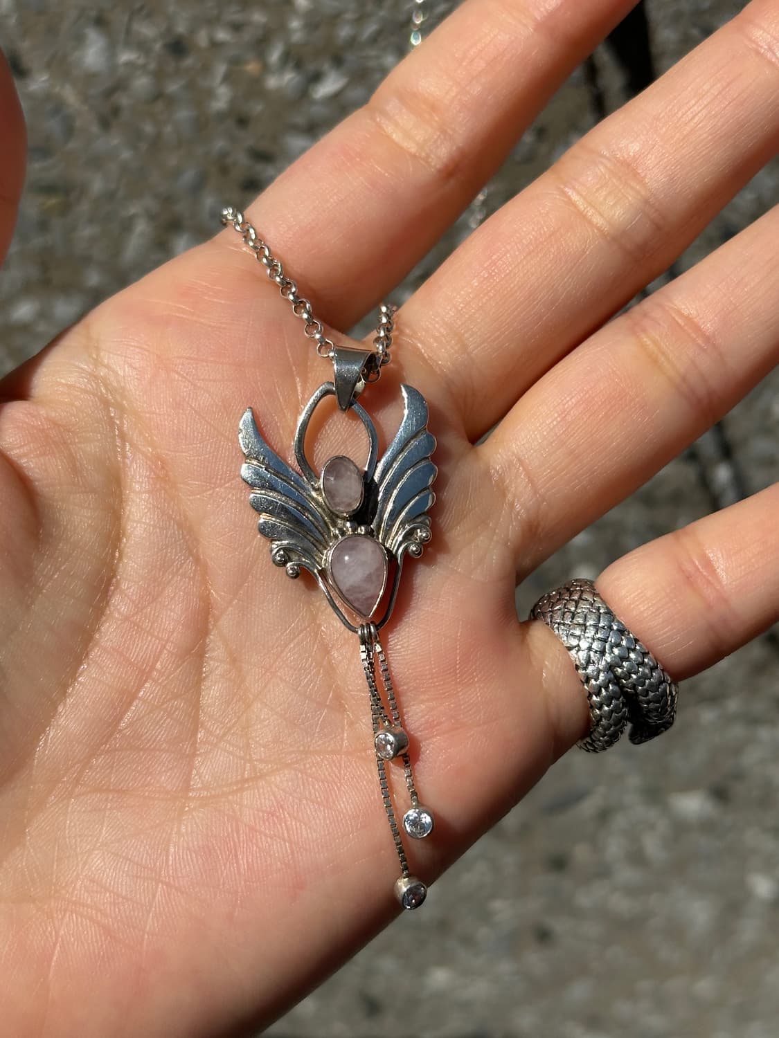 Vintage Angel Wing Rose Quartz Tassel 92 상품이미지4