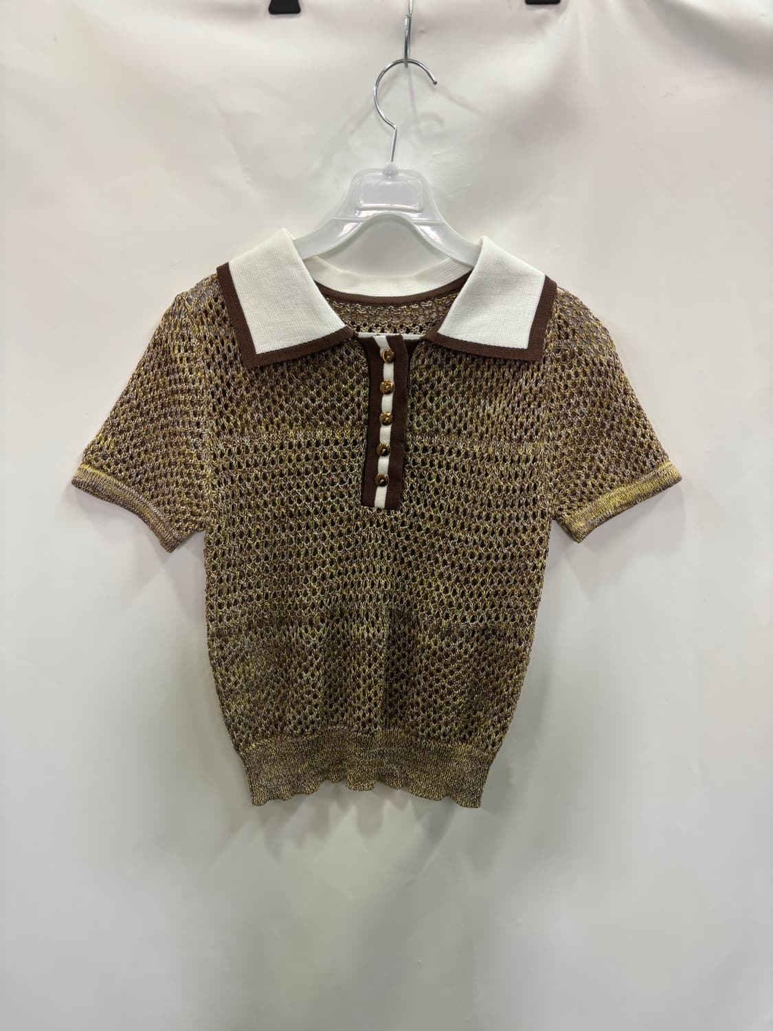 배색 카라 스카시 반팔 니트 상품이미지1