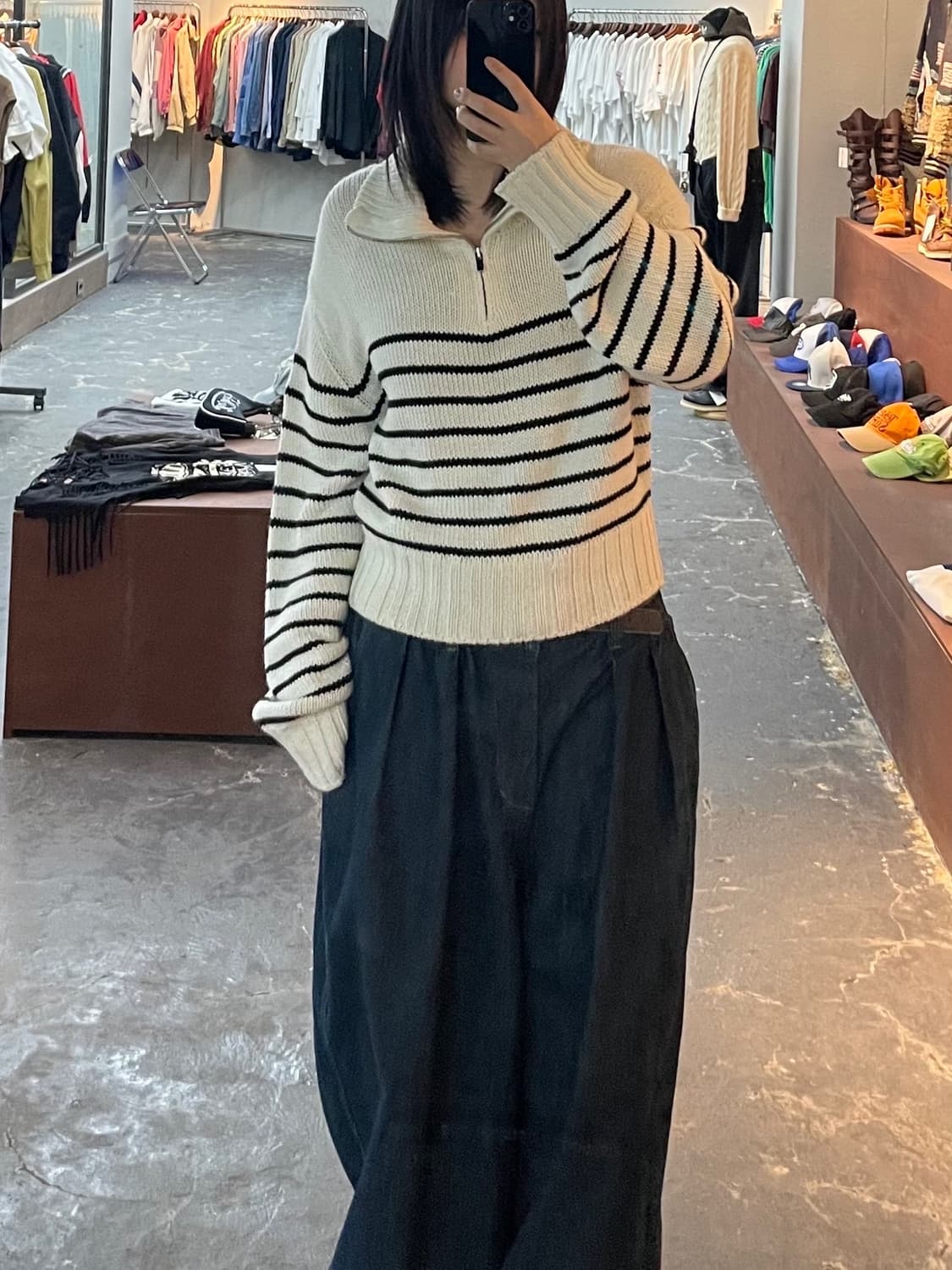 더오픈프로덕트 스트라이프 반집업 니트 H1068 상품이미지1