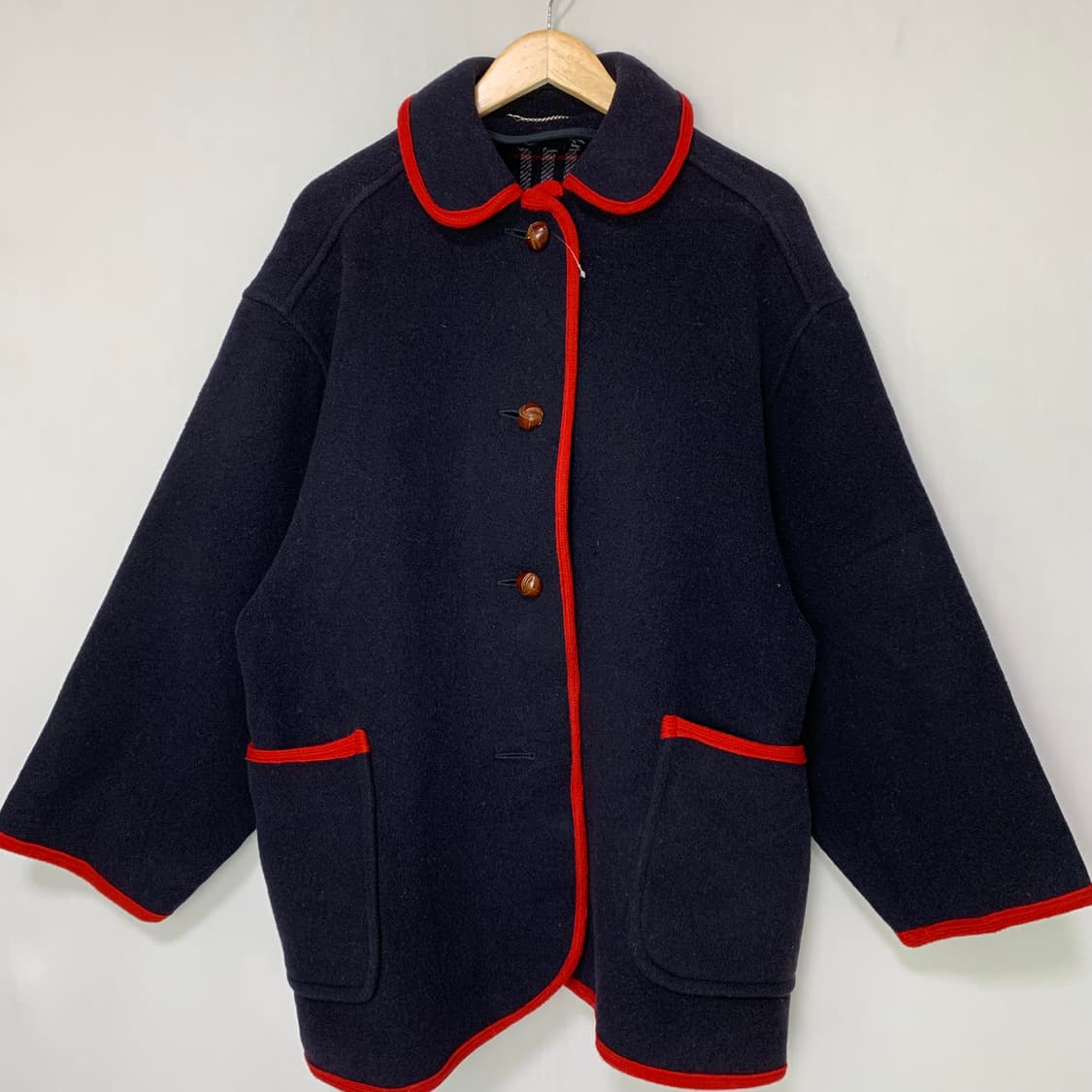 버버리 빈티지 네이비 버튼 울 코트 레드 포인트 상품이미지2