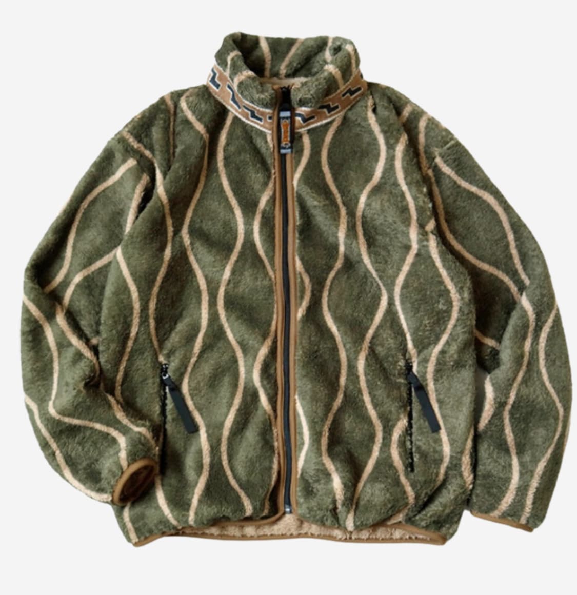 캐피탈 드렁큰 스트라이프 플리스 집 블루종 카키 상품이미지1