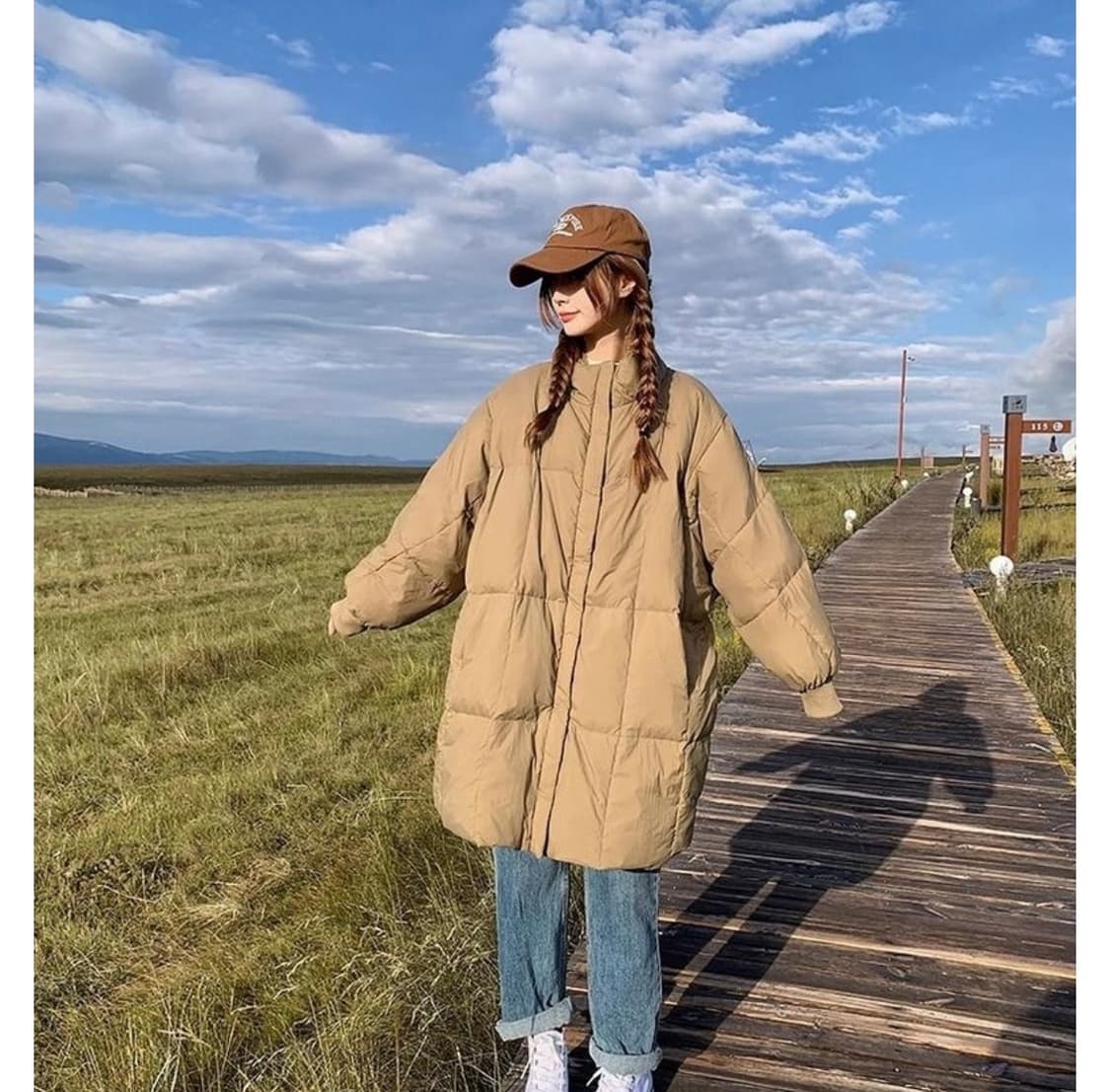 새옷 오버핏 박시핏 롱 야상형 패딩 프리사이즈sm 상품이미지6