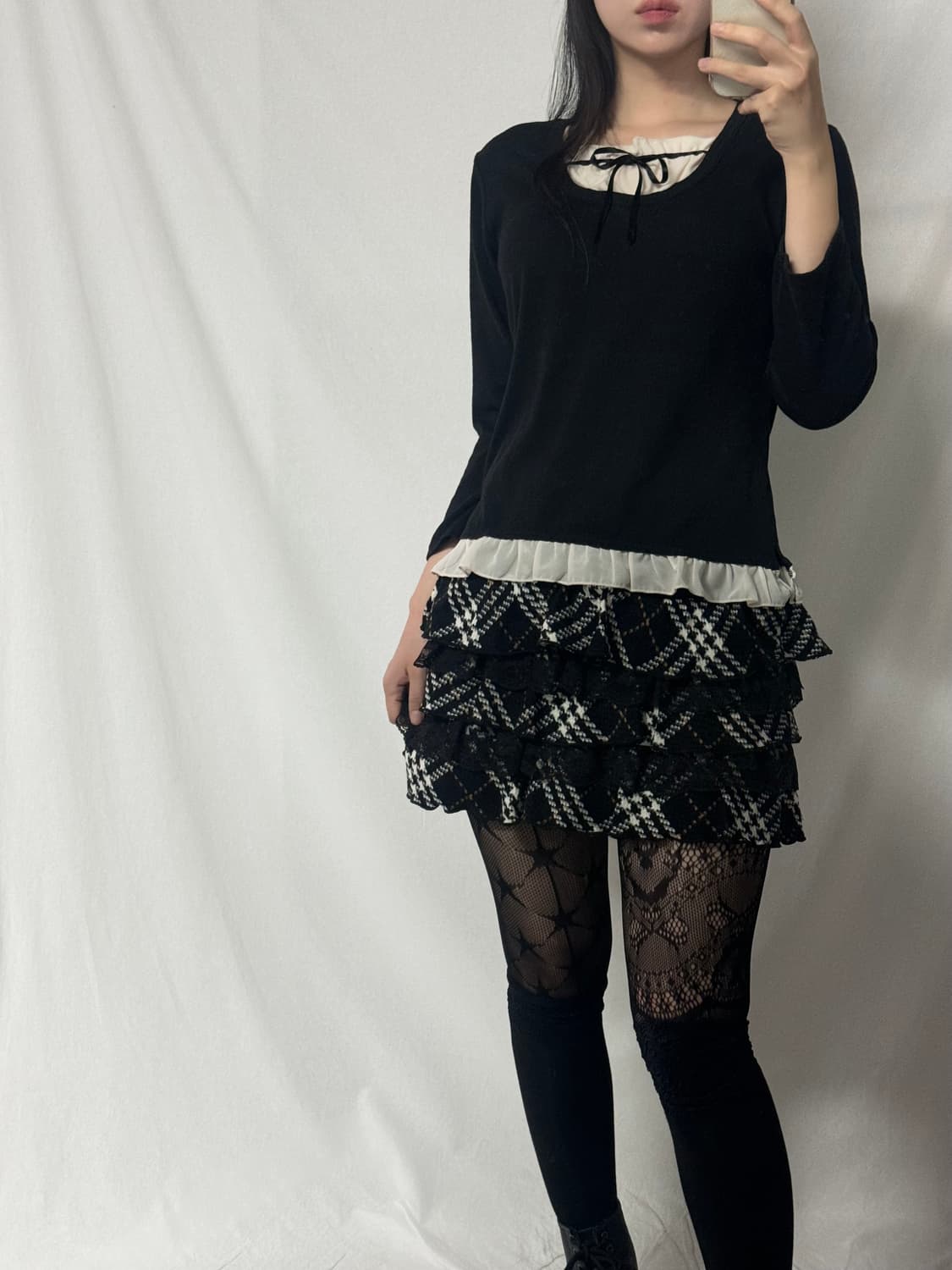 셔링 리본 넥 레이어드 탑 상품이미지7