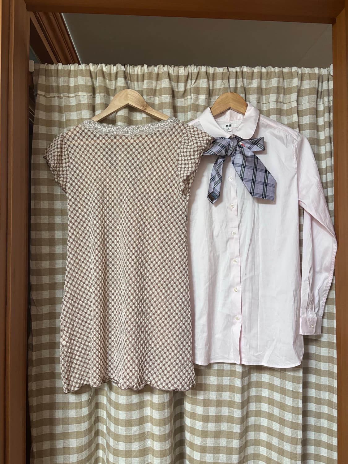 핑크 레이스 니트 + 둥근카라 셔츠 러블리 일본 교복무드 세트 상품이미지8