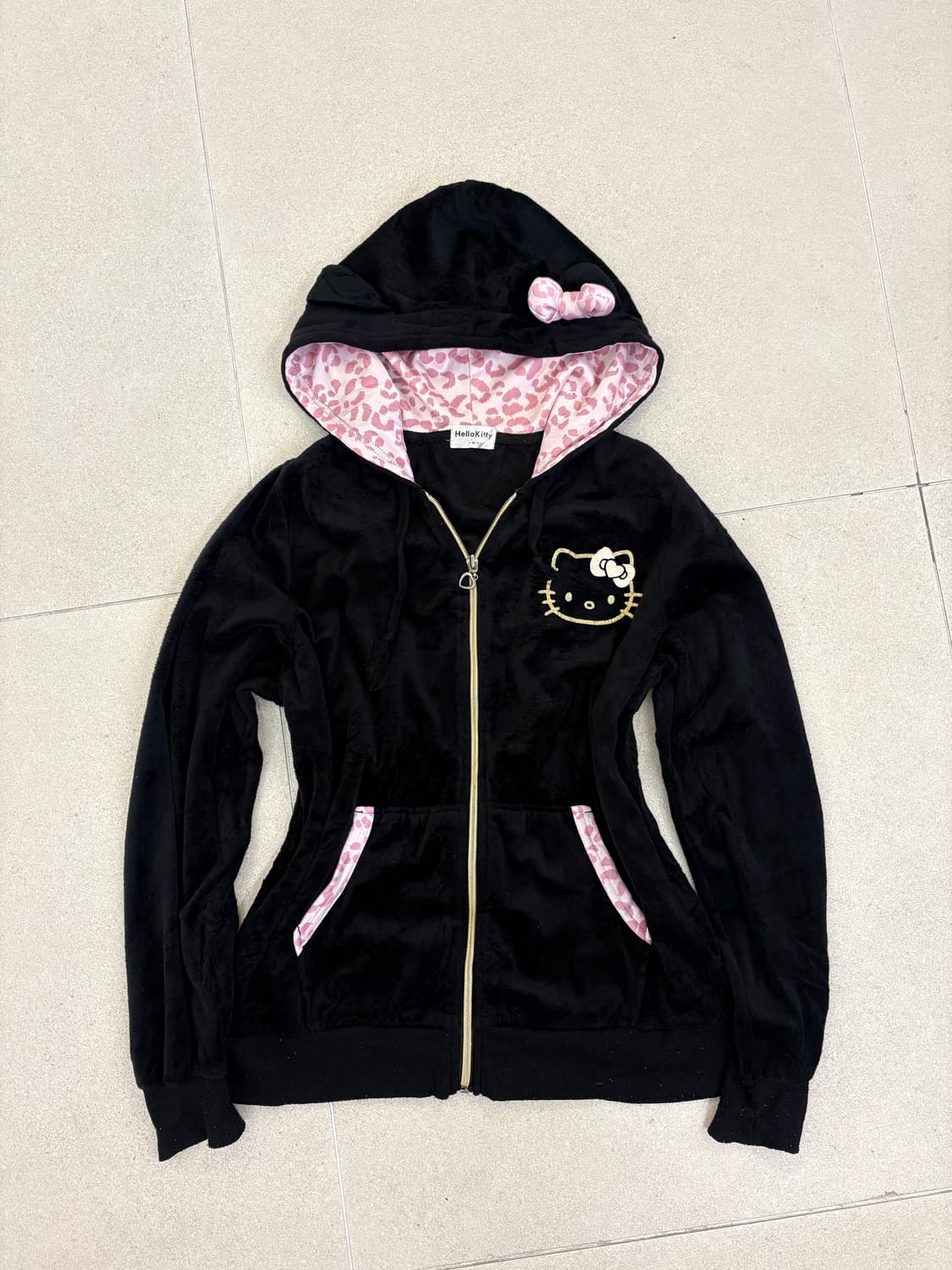 벨벳 블랙 핑크 키티 후드집업 상품이미지1