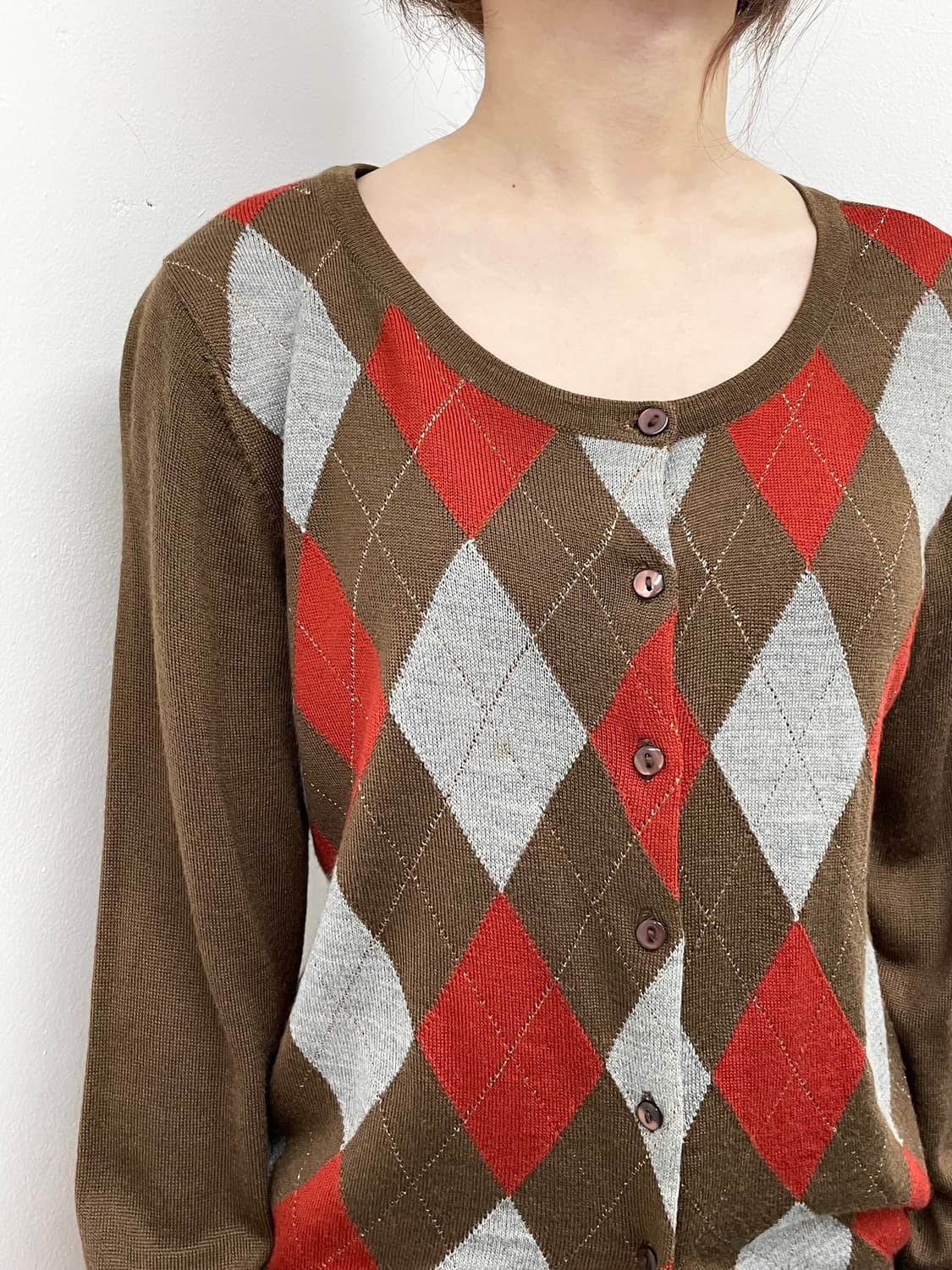 프레피 아가일 버튼 가디건 상품이미지3