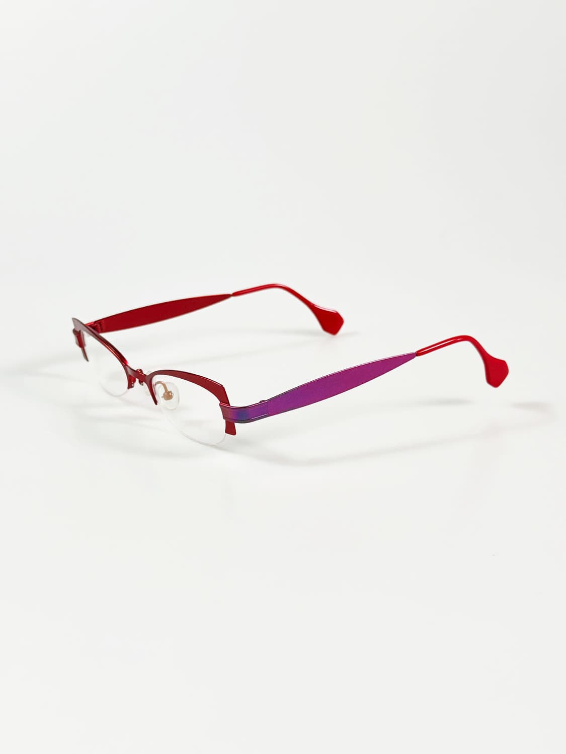 90s VISTAN 레드 메탈릭 캣아이 반무테 빈티지 안경 상품이미지3