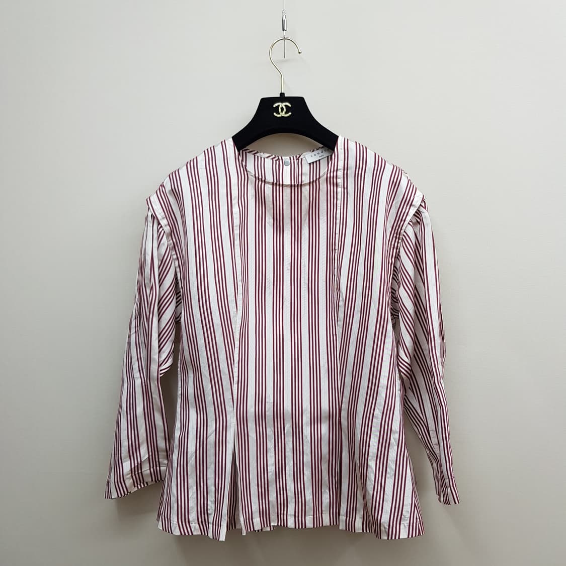 산드로 스트라이프 볼륨 플레어 블라우스 M사이즈 상품이미지2