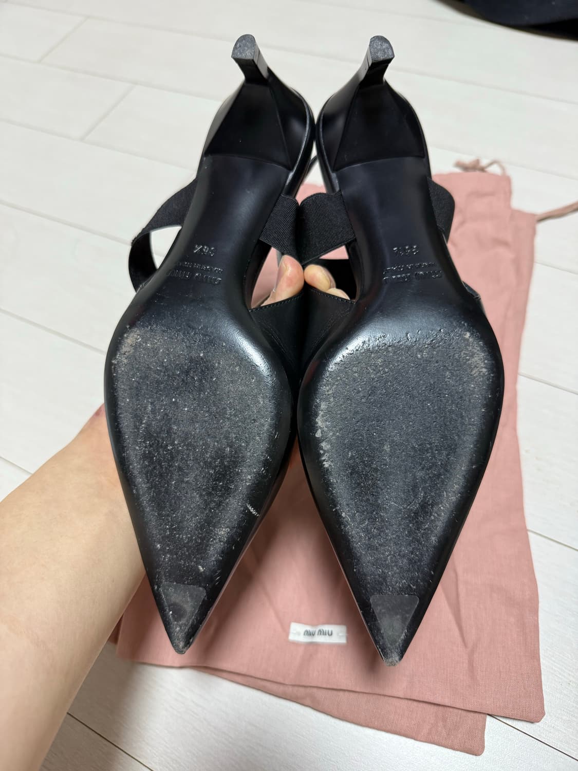미우미우 블랙 뮬 슬링백 힐 35.5 사이즈 상품이미지3