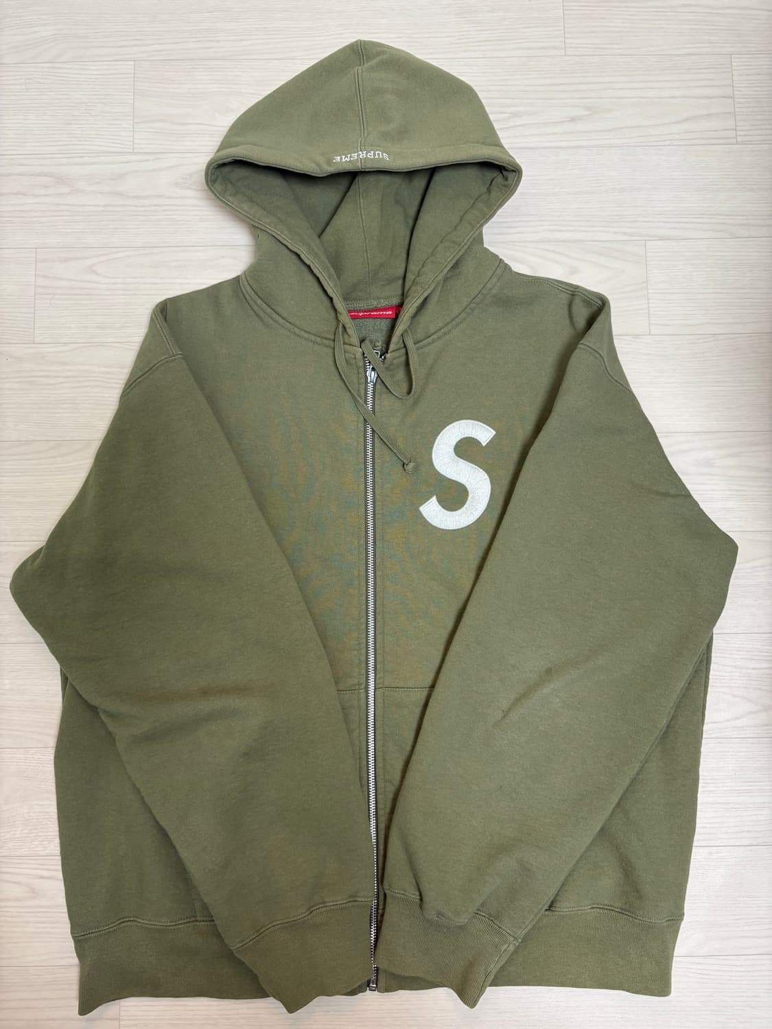 [L] 슈프림 S로고 후드집업 라이트 올리브 판매합니다. 상품이미지1