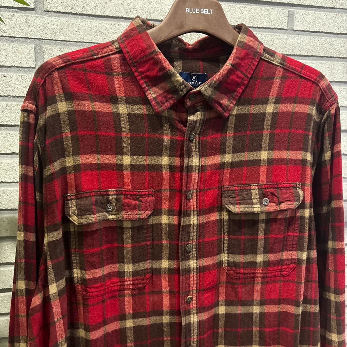 USA VINTAGE 타탄체크 헤비 플란넬 셔츠 워크포켓 디테일 레드 상품이미지4