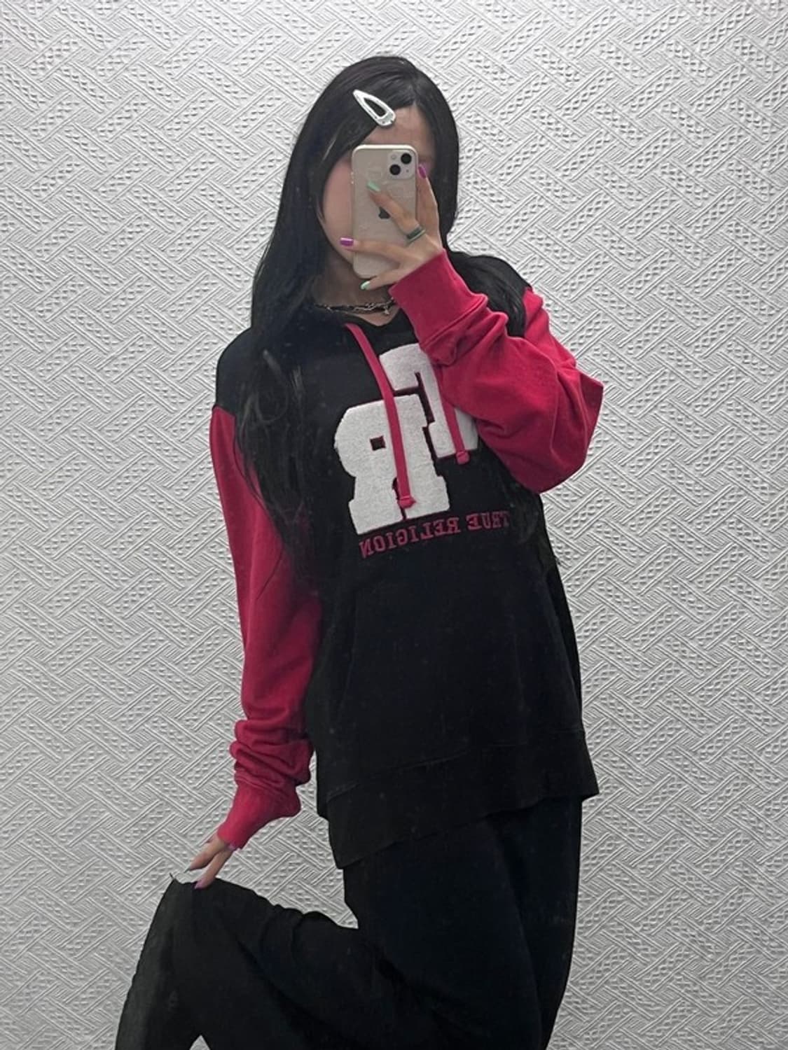 트루릴리전 빈티지 레트로 배색 양털로고 후드티 XL C07120 상품이미지1