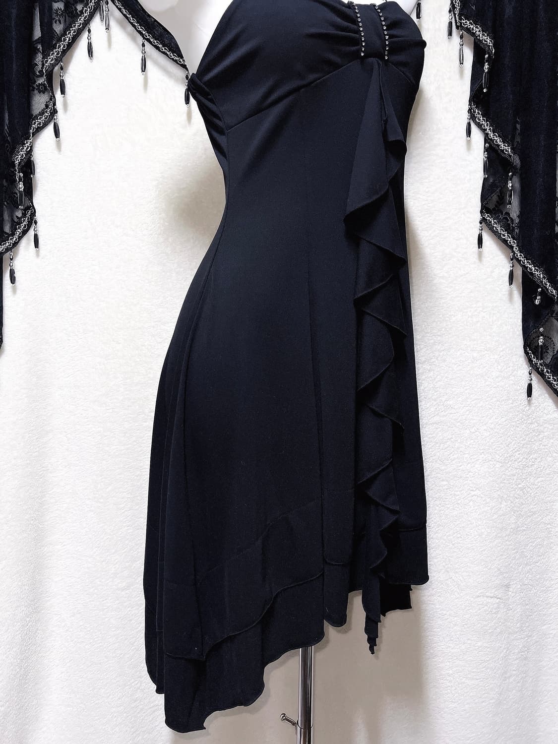 로맨틱고딕 고스펑크 갸루 큐빅 리본 프릴 러플 원피스 파티드레스 연말 상품이미지5