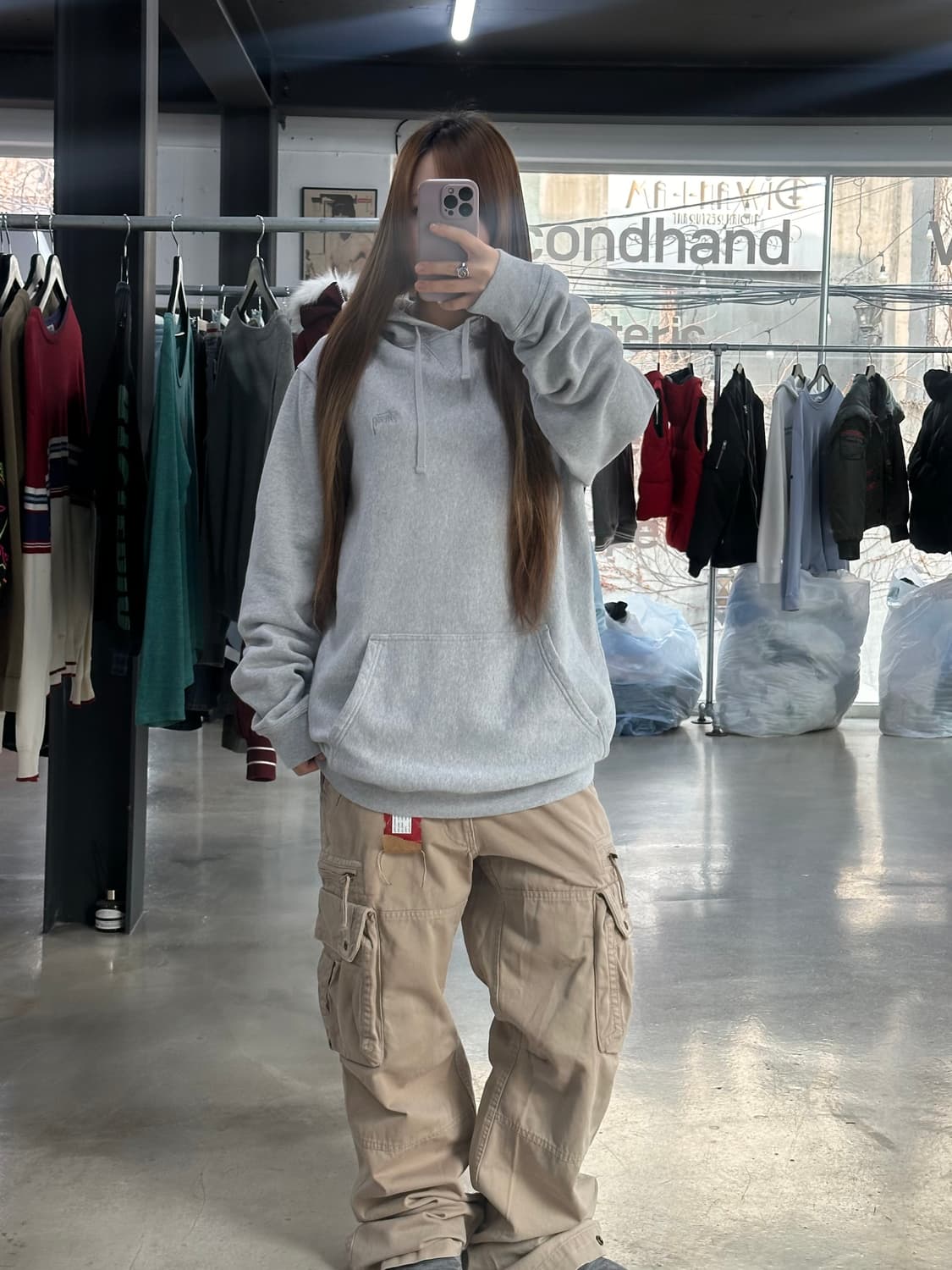 스투시 자수로고 후드티 헤더그레이 상품이미지2