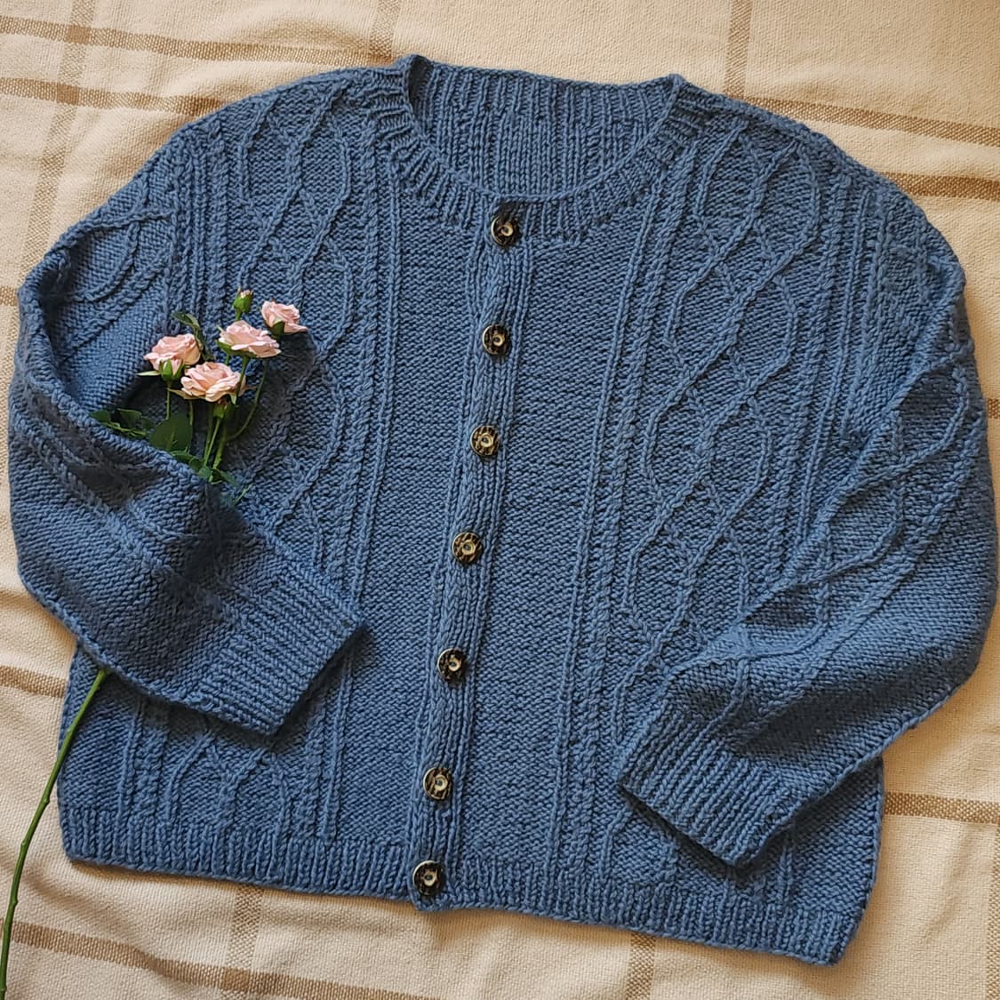 90s 프렌치 핸드메이드 울 가디건 유럽 헤비울 스웨터 버튼 가디건 블루 상품이미지2