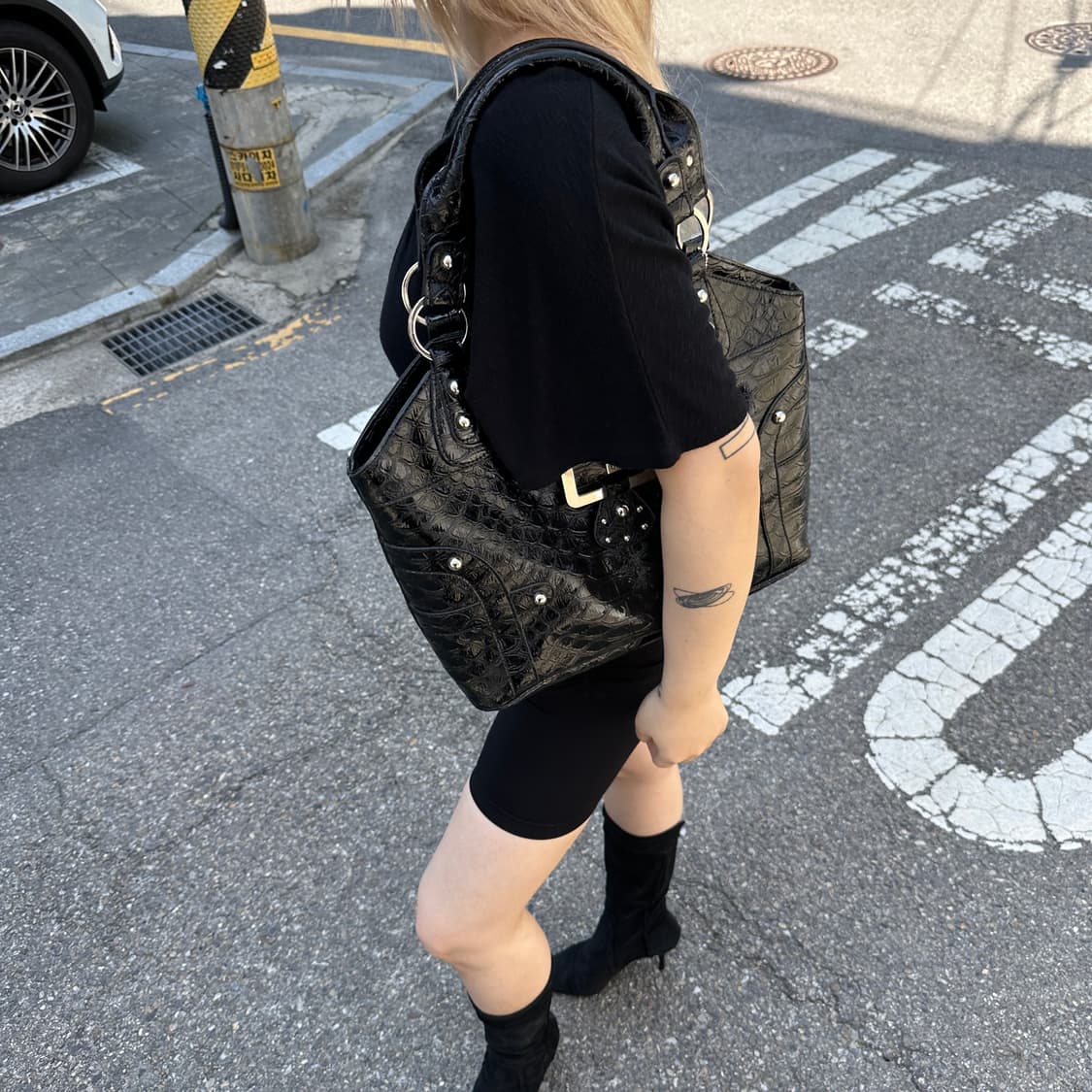 00s 빈티지 게스 악어무늬 빅 숄더백 상품이미지9