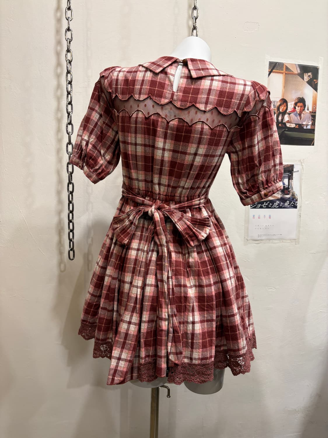 liz lisa 리즈리사 시스루 레드 체크 스트랩 미니 원피스 상품이미지2