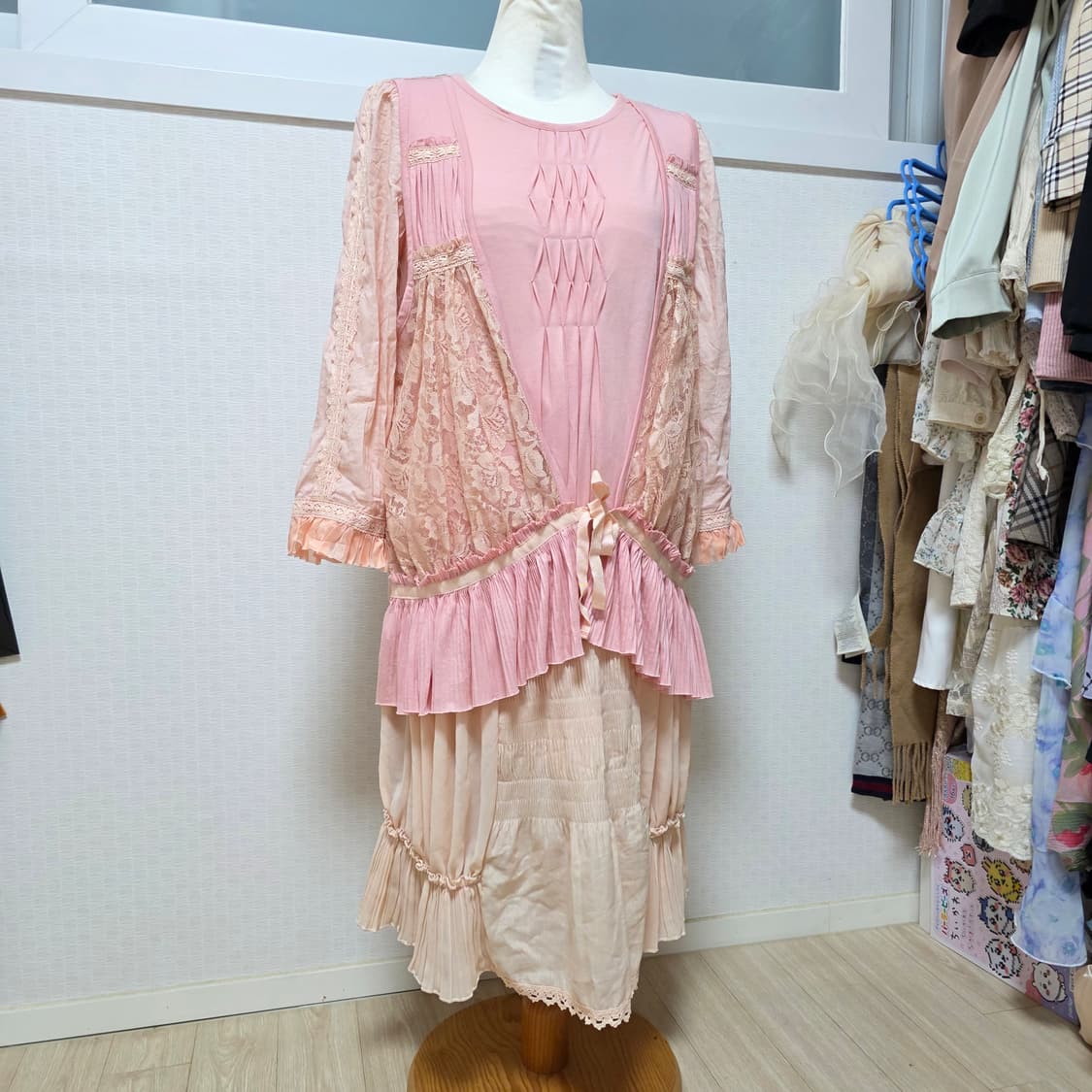 로맨틱 양산형대장st 핑크히메갸루 레이스 레이어드 원피스 상품이미지5