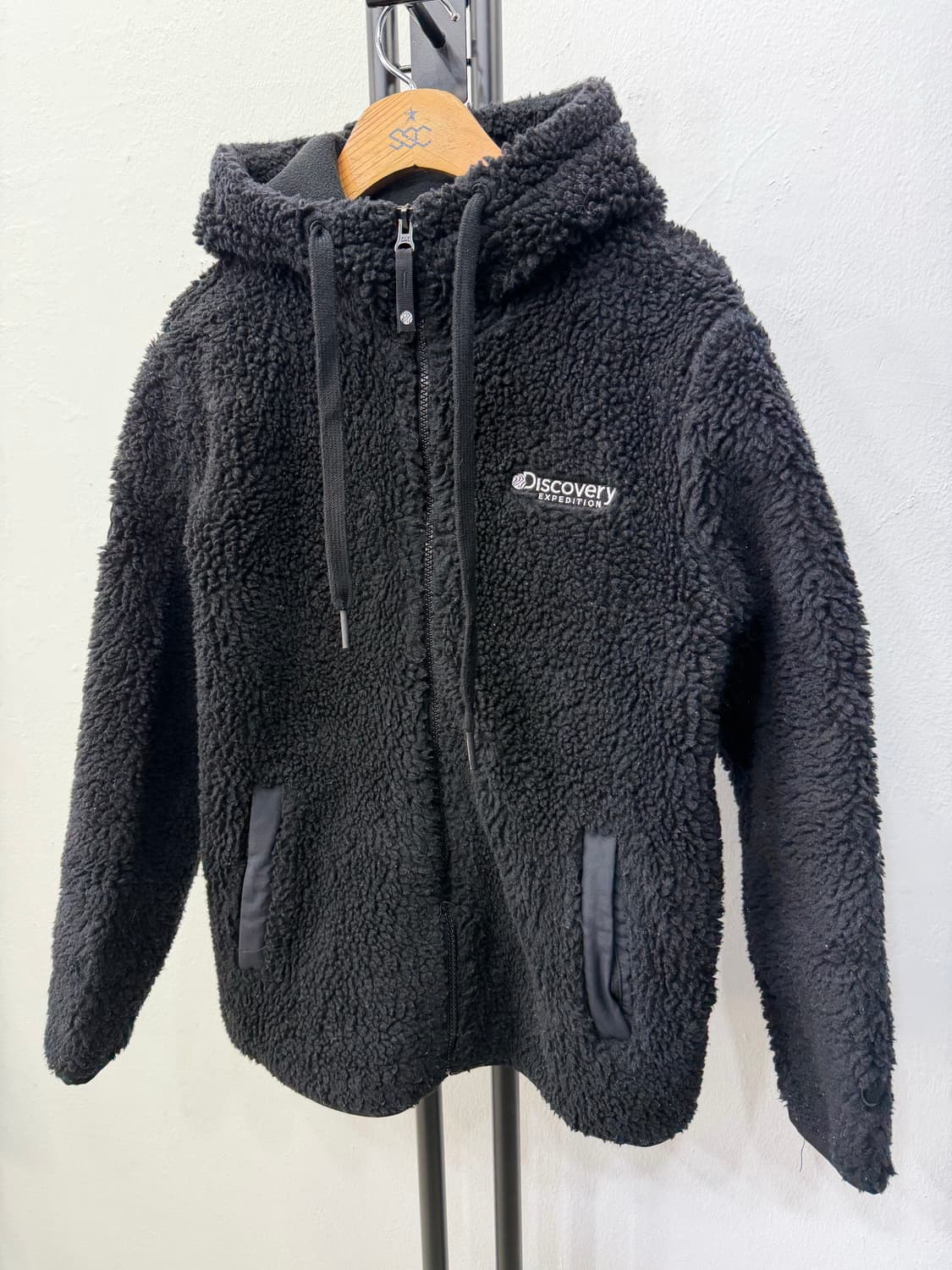 정품) 디스커버리 검정색 뽀글이 후리스 집업 90 상품이미지3