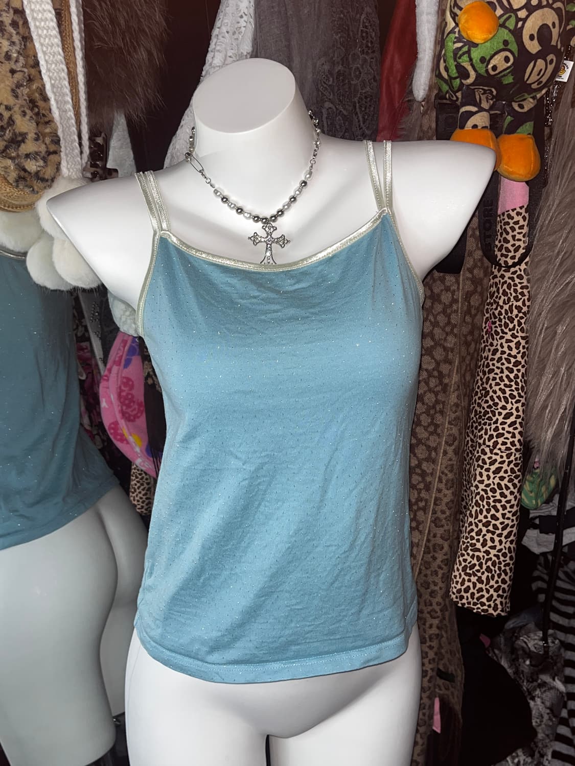 y2k 민트 실버 글리터 땡땡이 슬리브리스 상품이미지1