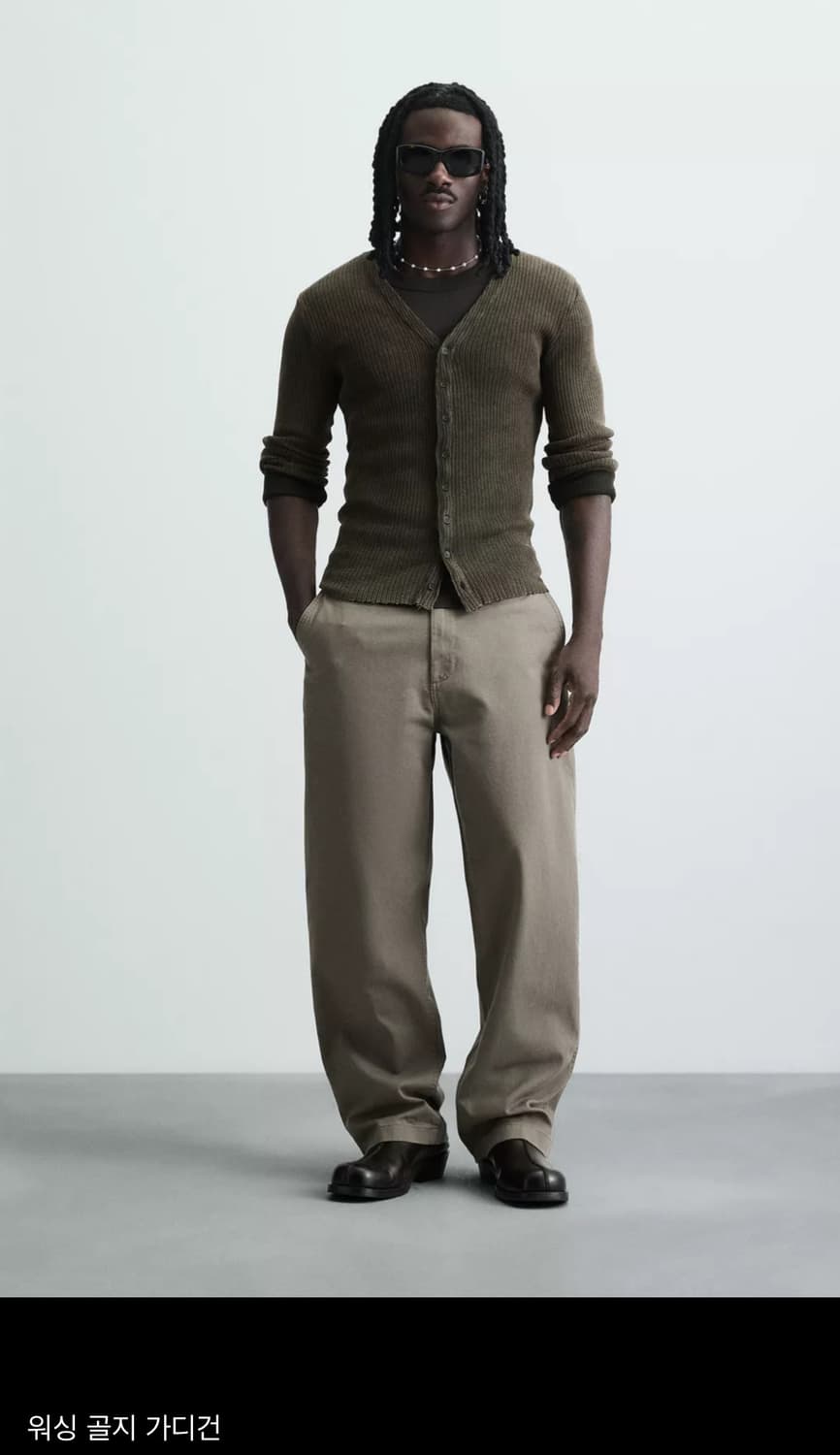 자라 워싱 골지 머슬핏 가디건(카키) 상품이미지3