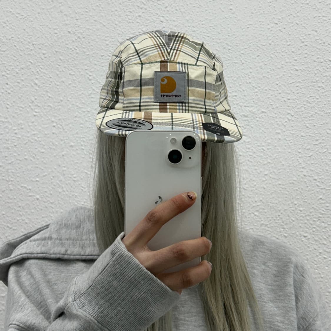 칼하트 아이보리 베이지체크 스냅백 상품이미지1