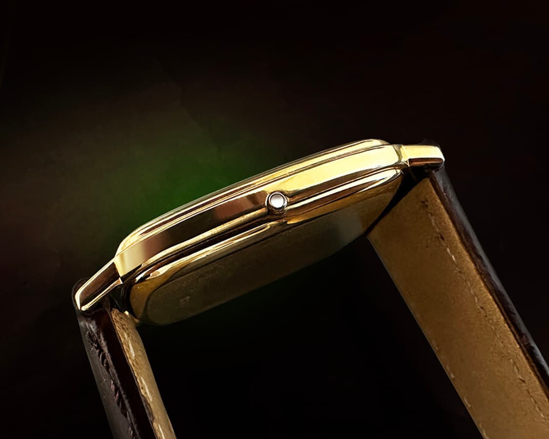 오메가 드빌 녹색투톤 로만 다이얼 쿼츠 남녀공용 가죽 시계 상품이미지4