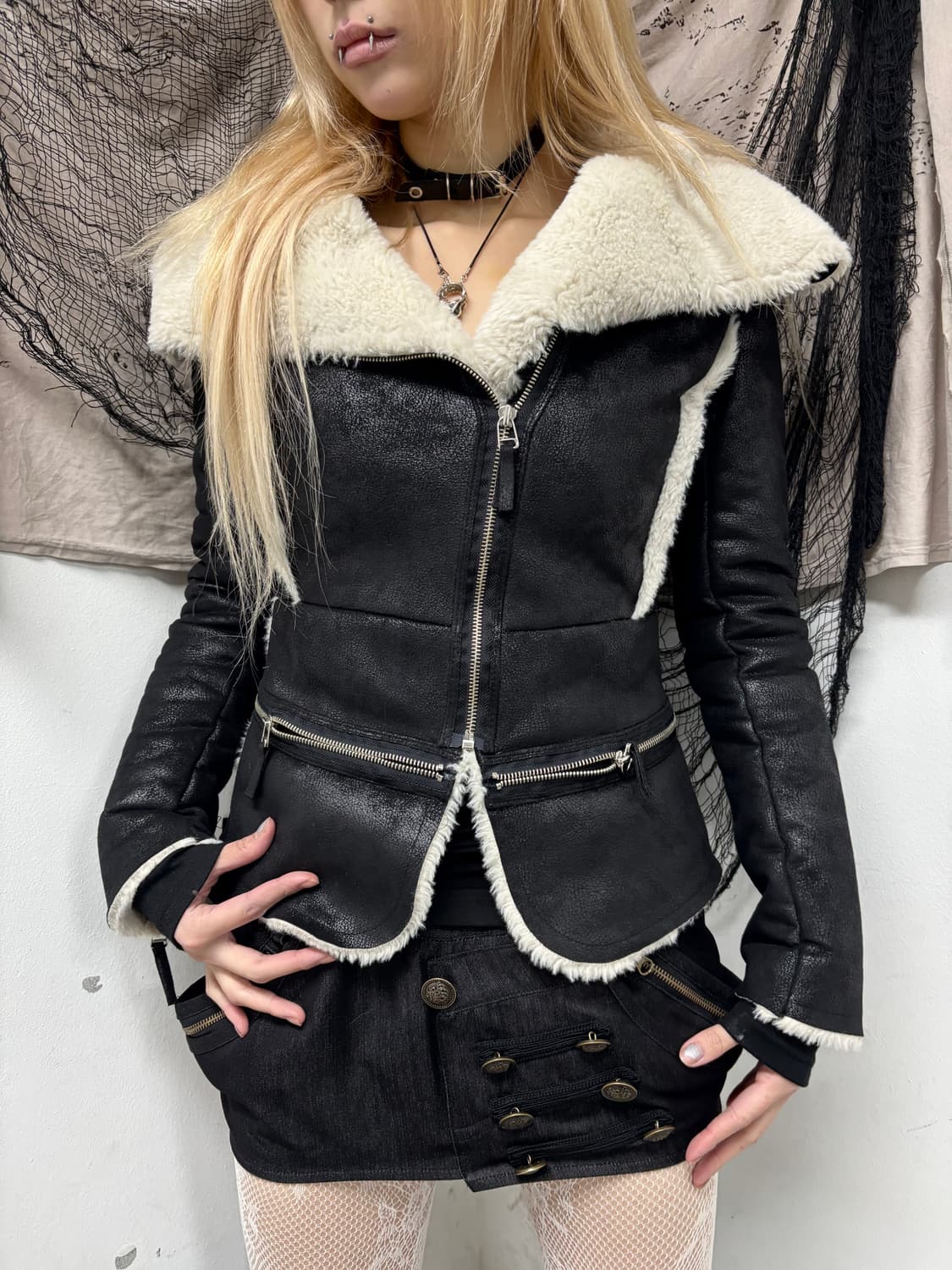 2000s Design Zip Detail Fur Trimming Sli 상품이미지4