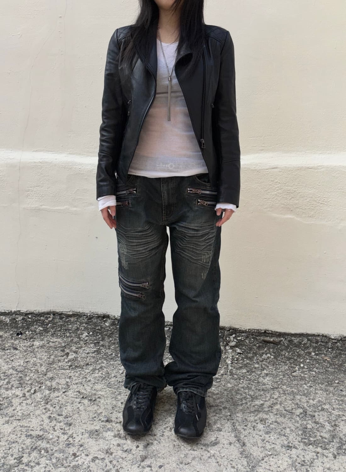 Multi zipper leather biker jacket 상품이미지4