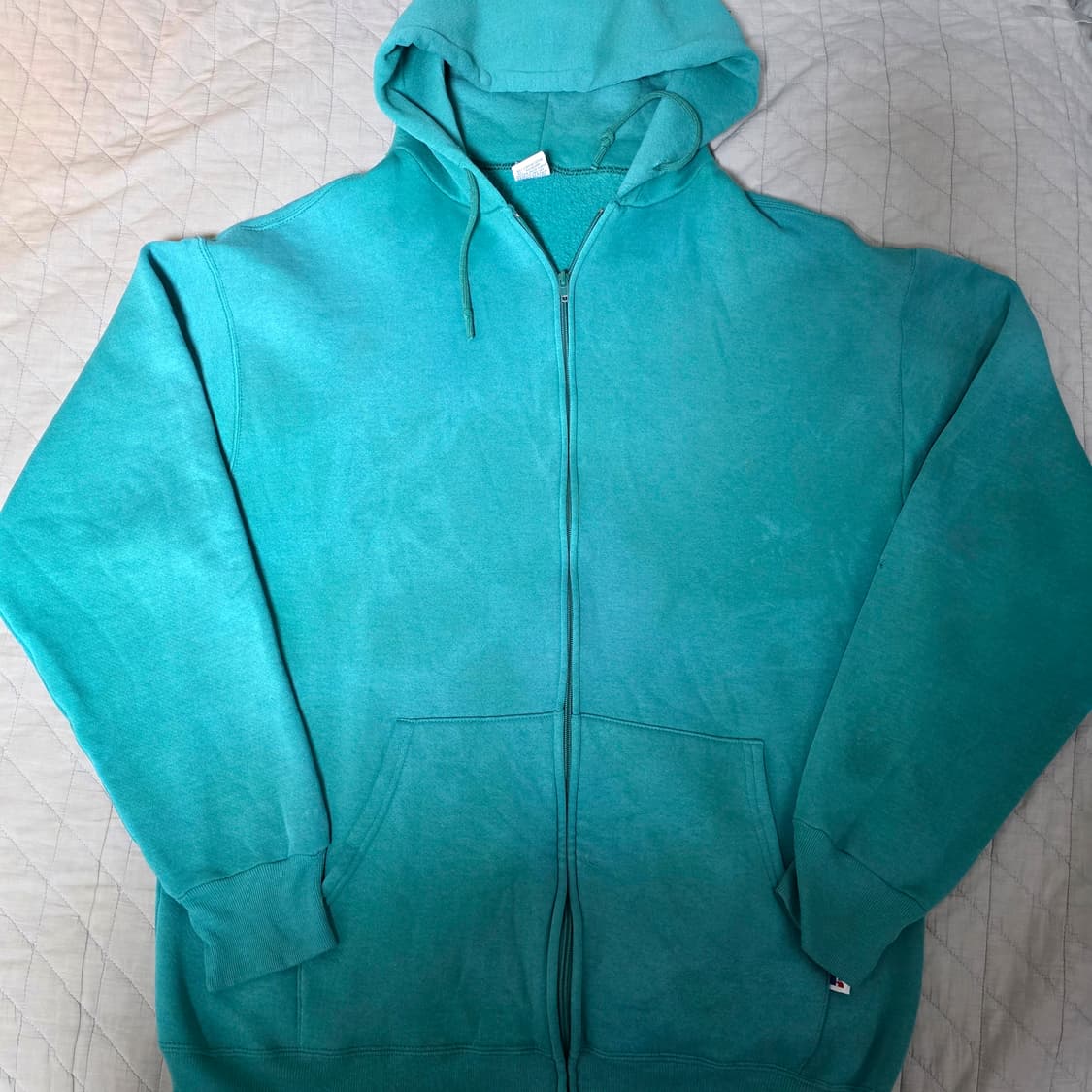 [XLT] 90s 빈티지 러셀 애슬레틱 후드 틸그린 하드워시드 페이드 상품이미지1