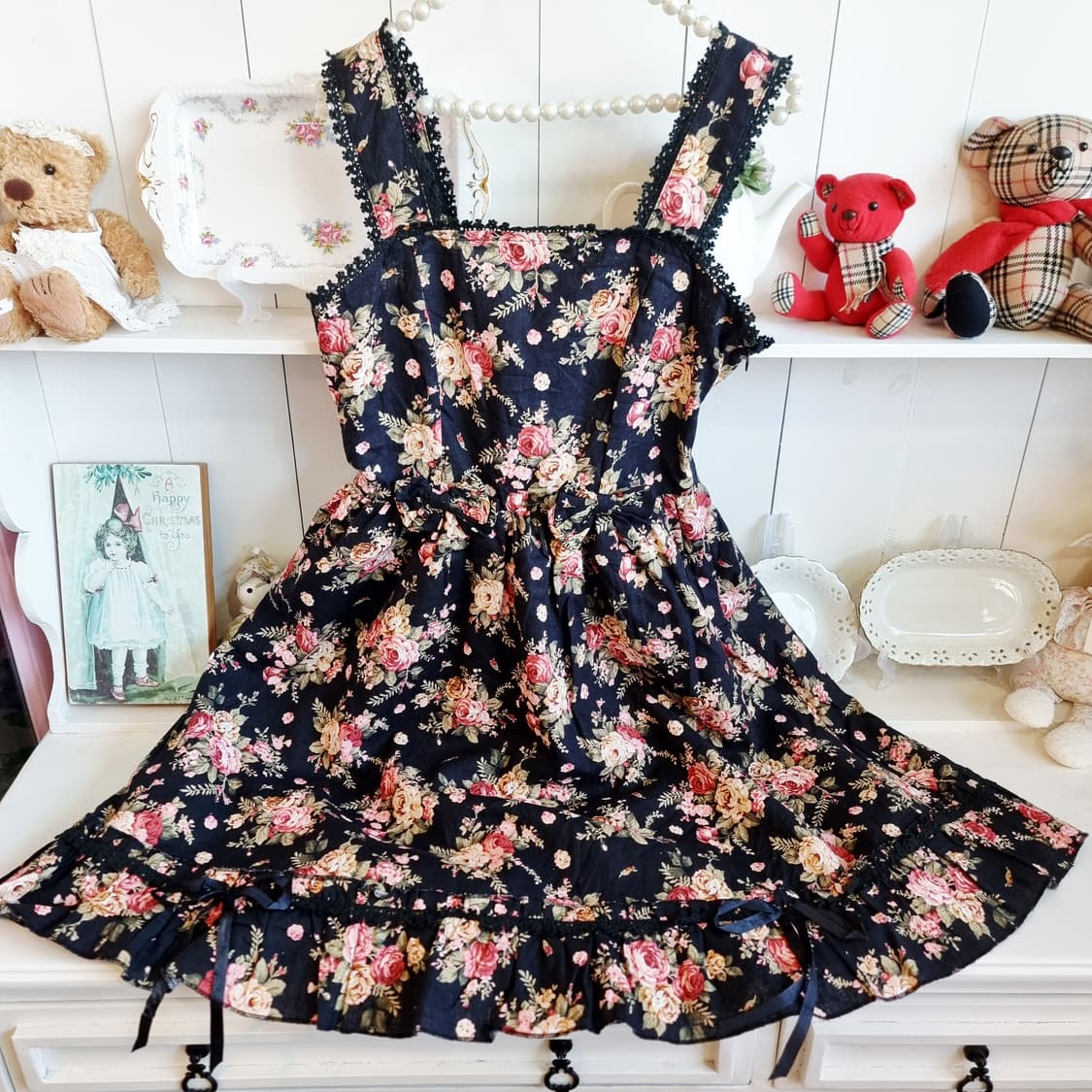 플라워 패턴 뷔스티에 원피스 블랙 상품이미지1