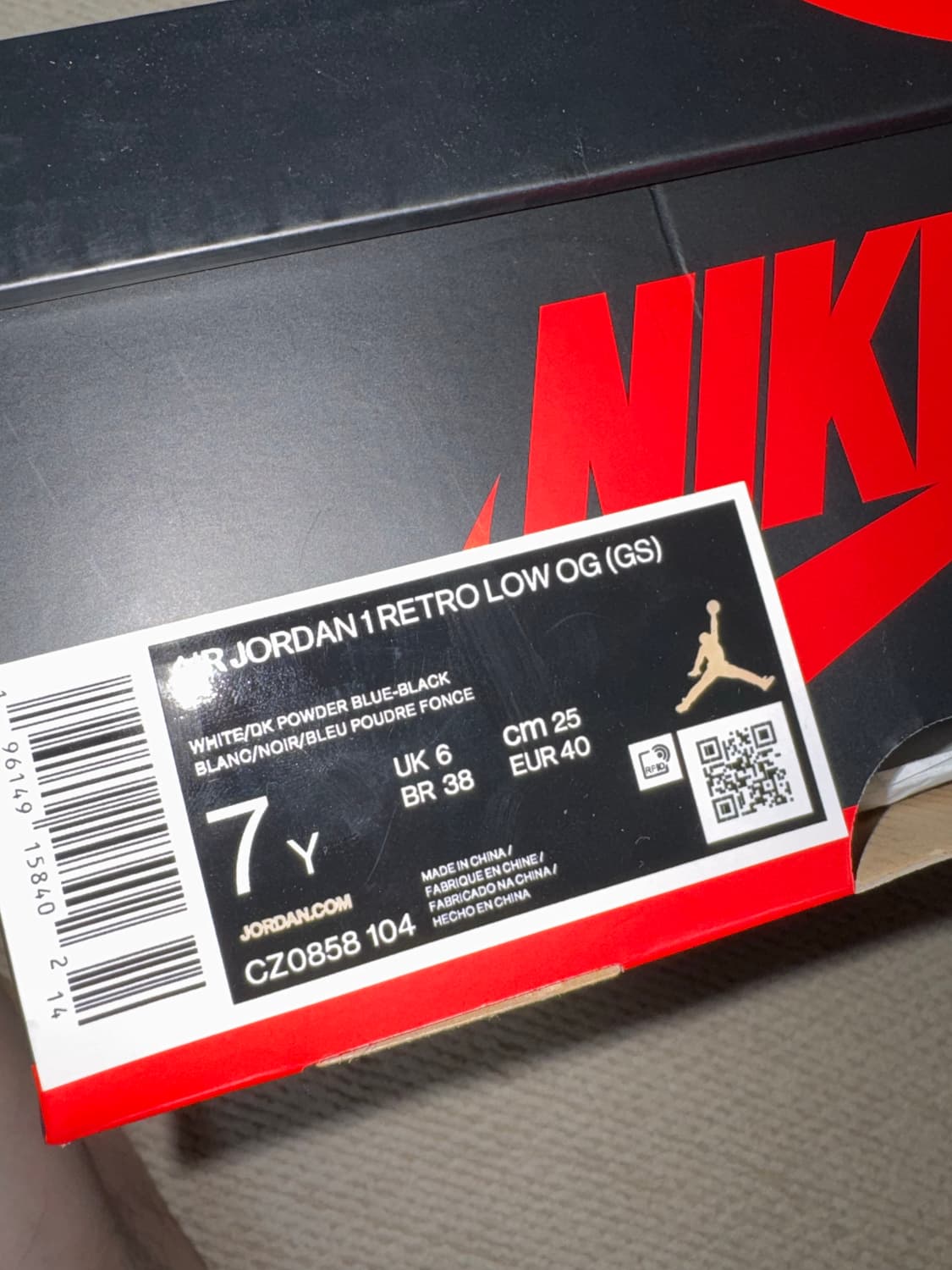 (GS) 조던 1 레트로 로우 OG 블랙 앤 다크 파우더 블루 250mm 상품이미지5