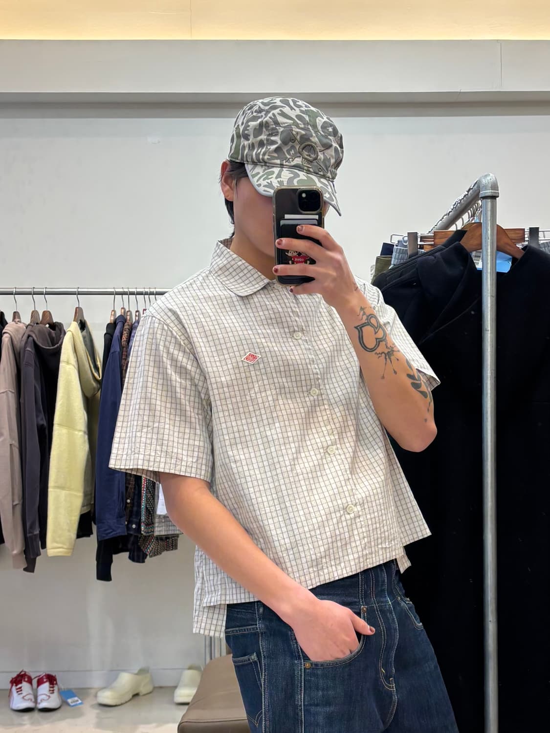 단톤 크롭 반팔 체크 셔츠 상품이미지9