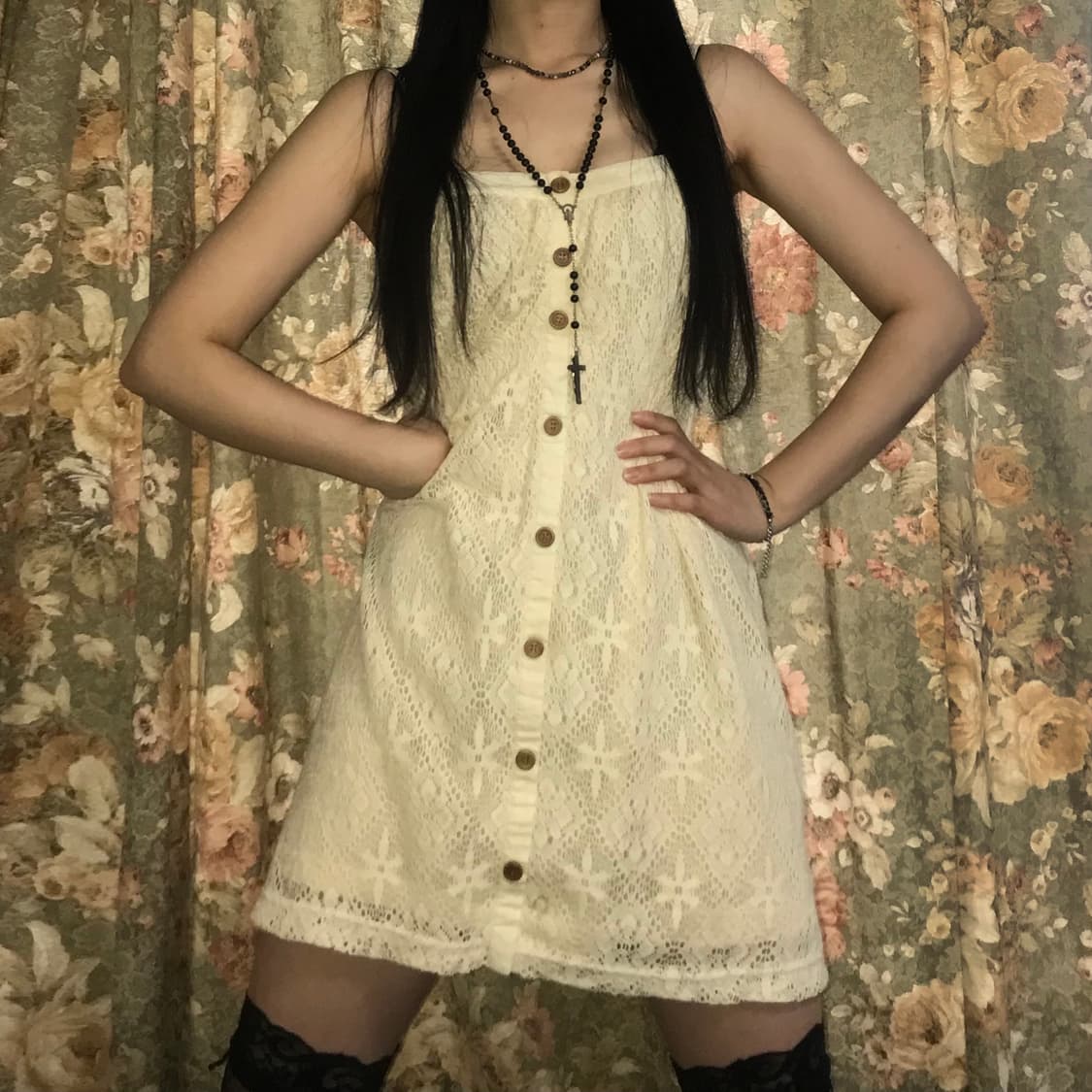 아이보리 미디 니트 버튼 드레스 상품이미지2