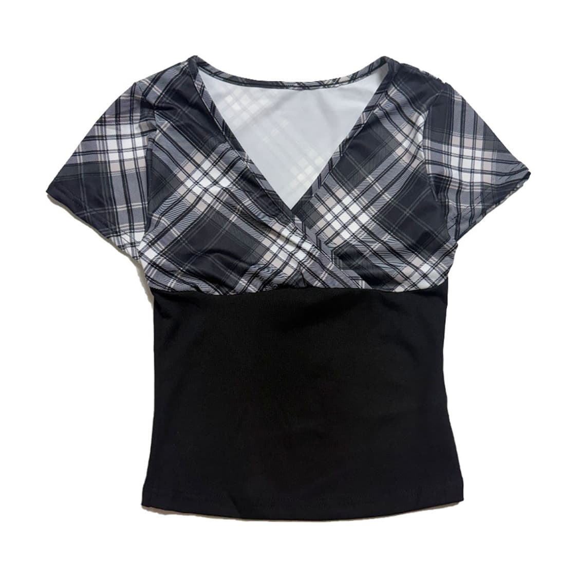 새상품 여자 체크 브이넥 반팔 (네이비) 상품이미지1