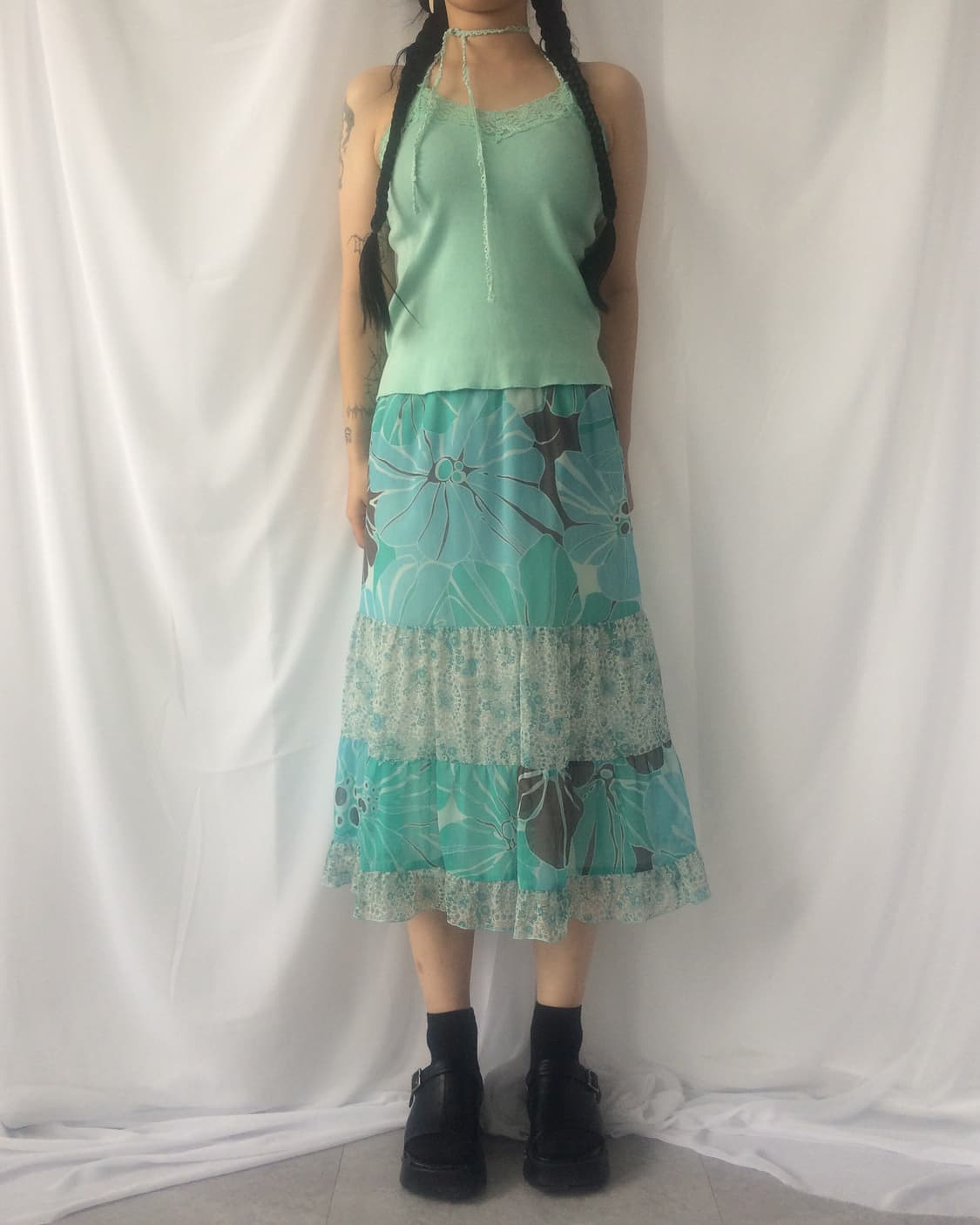 Pattern patch work midi skirt 상품이미지3