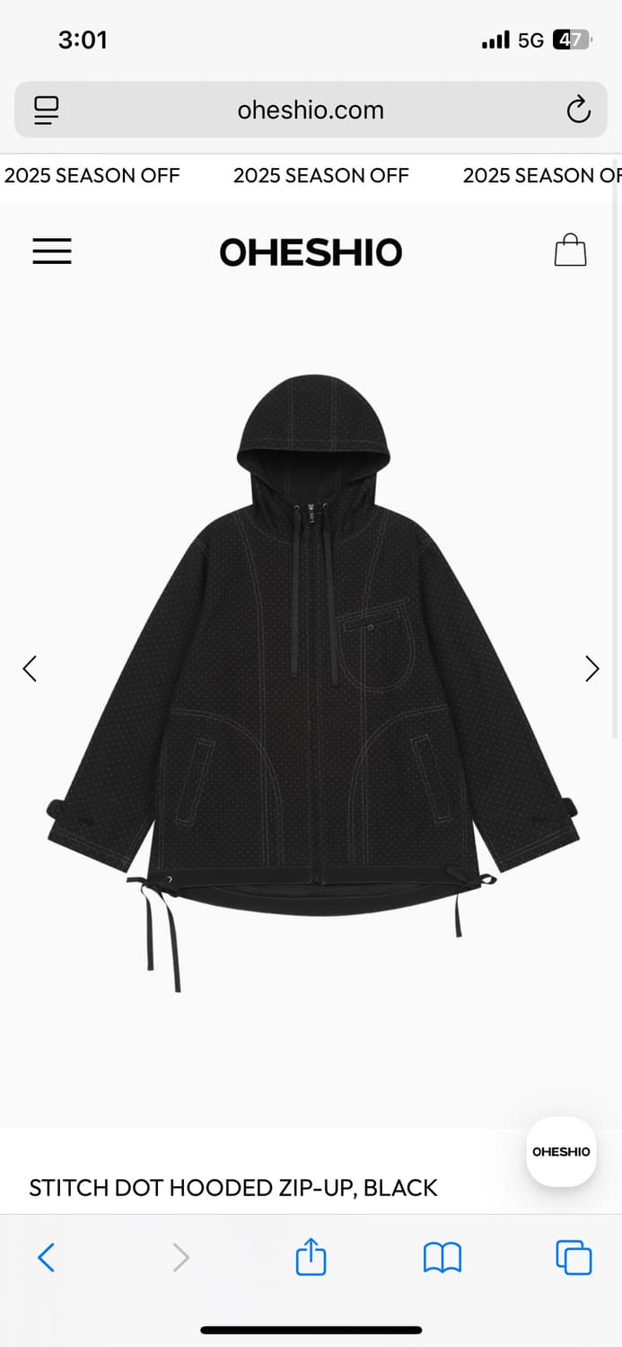 오헤시오 도트 후디드 집업 블랙  상품이미지2