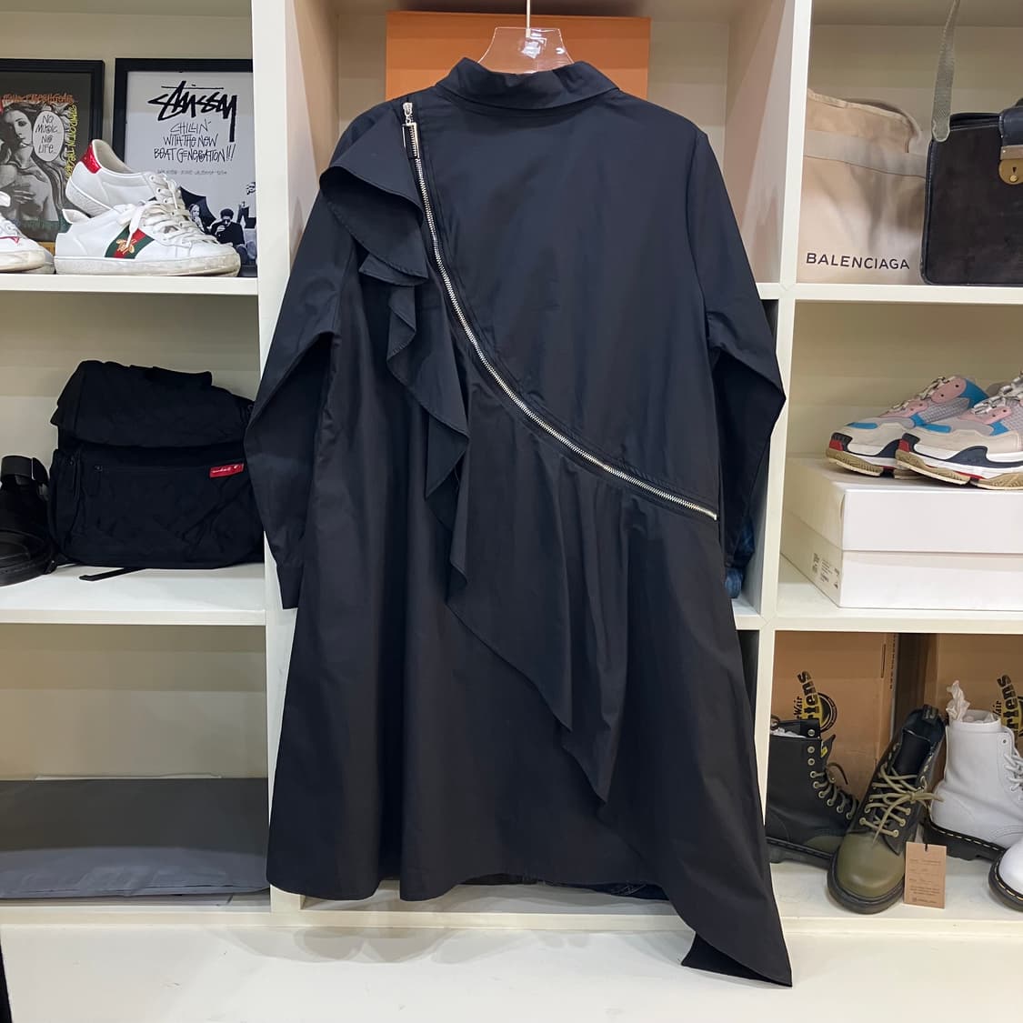 JPN Brand 블랙 비대칭 지퍼 롱 셔츠 원피스 상품이미지3