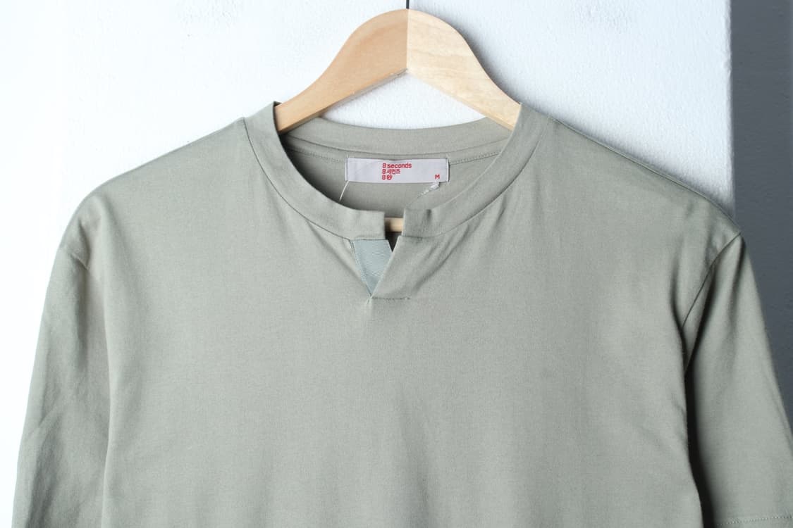 (M-L) 에잇세컨즈 반팔 티셔츠 새상품 브이넥 무지 그린-H33244 상품이미지3