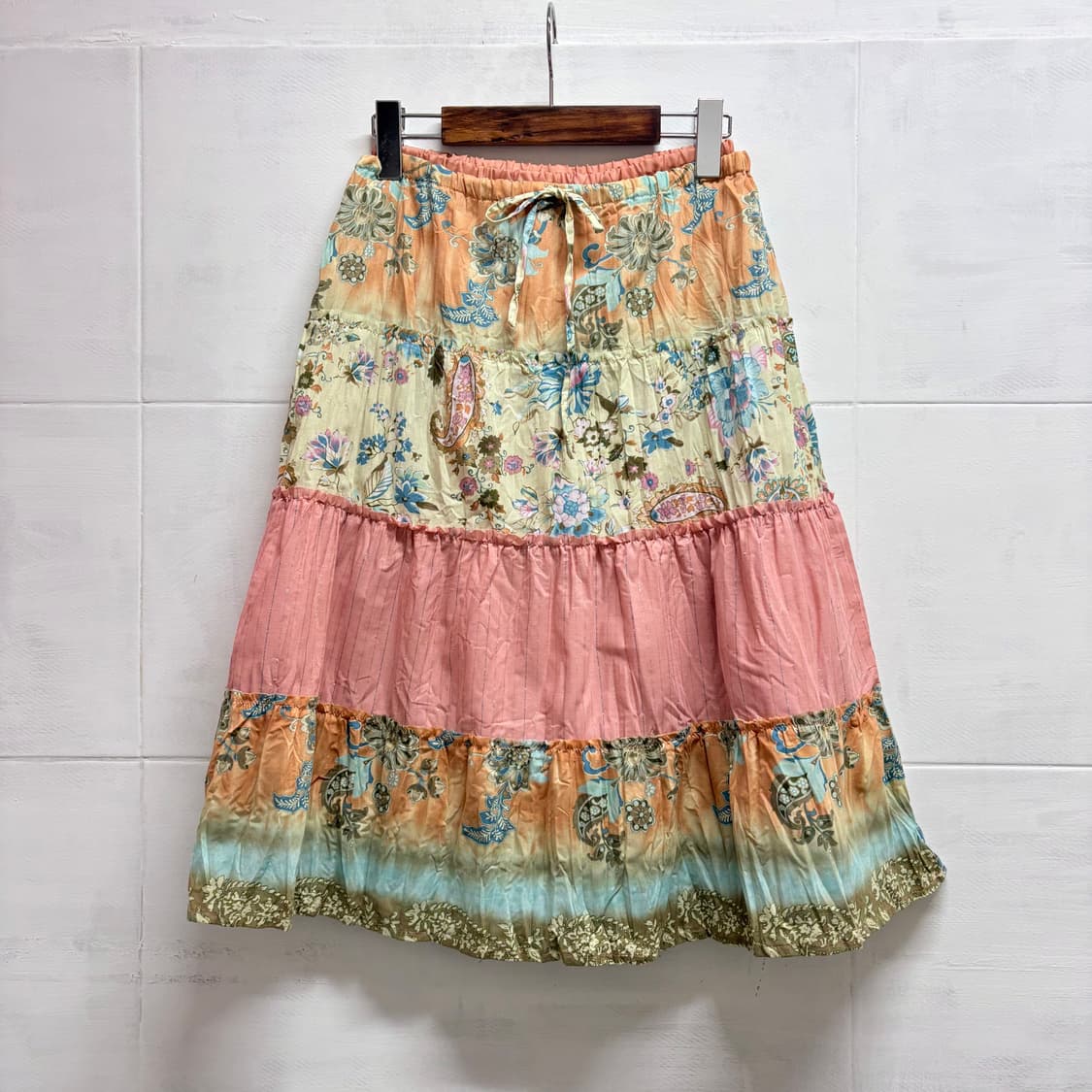 히피 에스닉 패치워크 캉캉 미디 스커트  JPN 상품이미지1