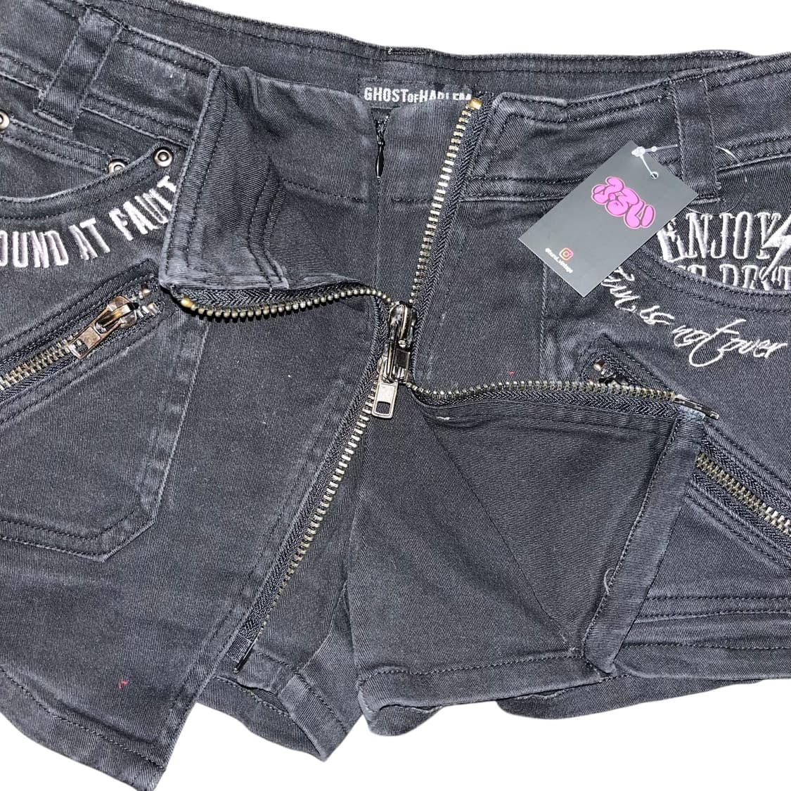 GHOST of HARLEM 레터링자수 사선 스커트팬츠 펑크y2k갸루 상품이미지2