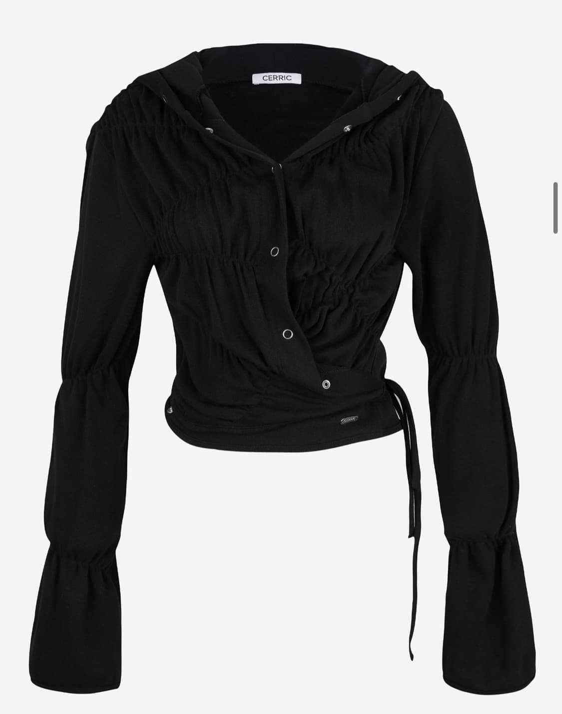 세릭 셔링 랩 후드 가디건 블랙 상품이미지2