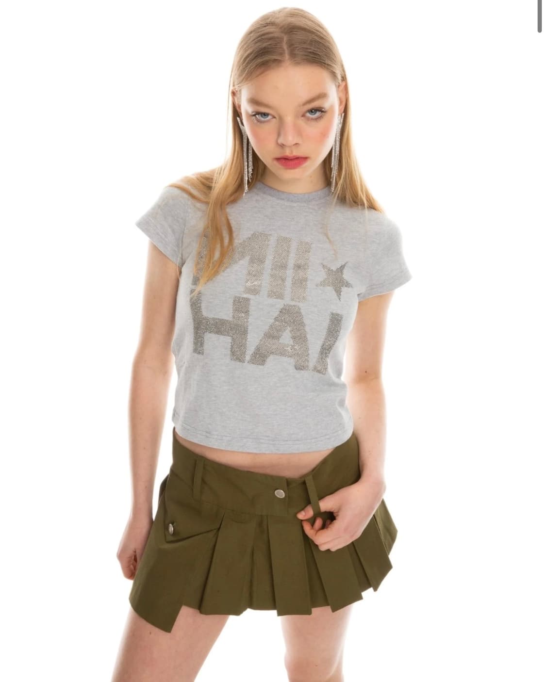 NIIHAI RHINESTONE TEE IN GREY 상품이미지1