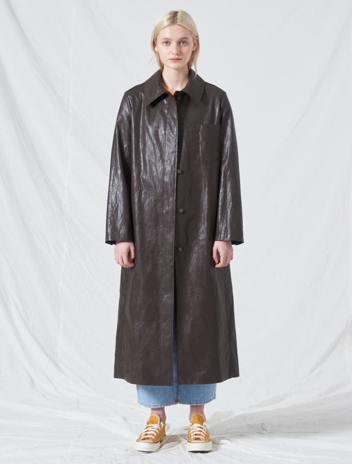 Women Vegan Leather Trench Coat 상품이미지1